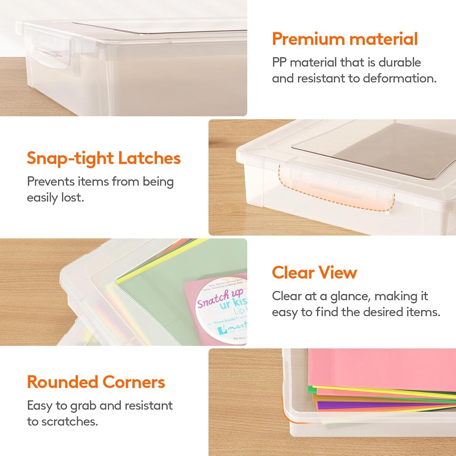 image:imageLifewit 4 Pack Paper Organizer Storage MultiPurpose Plastic File Box with Latching Lids Containers for A4 85 x 11 Letter Scrapbook Document Magazine Art Supplies ClearClear