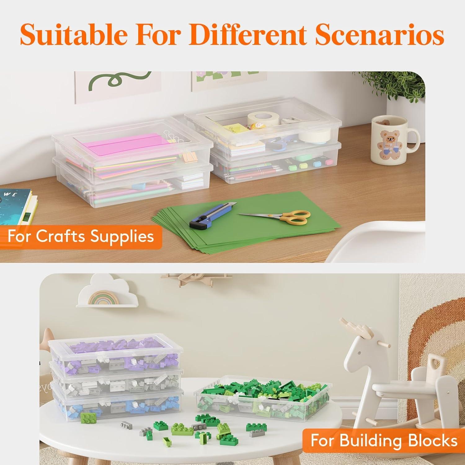 image:imageLifewit 4 Pack Paper Organizer Storage MultiPurpose Plastic File Box with Latching Lids Containers for A4 85 x 11 Letter Scrapbook Document Magazine Art Supplies ClearClear