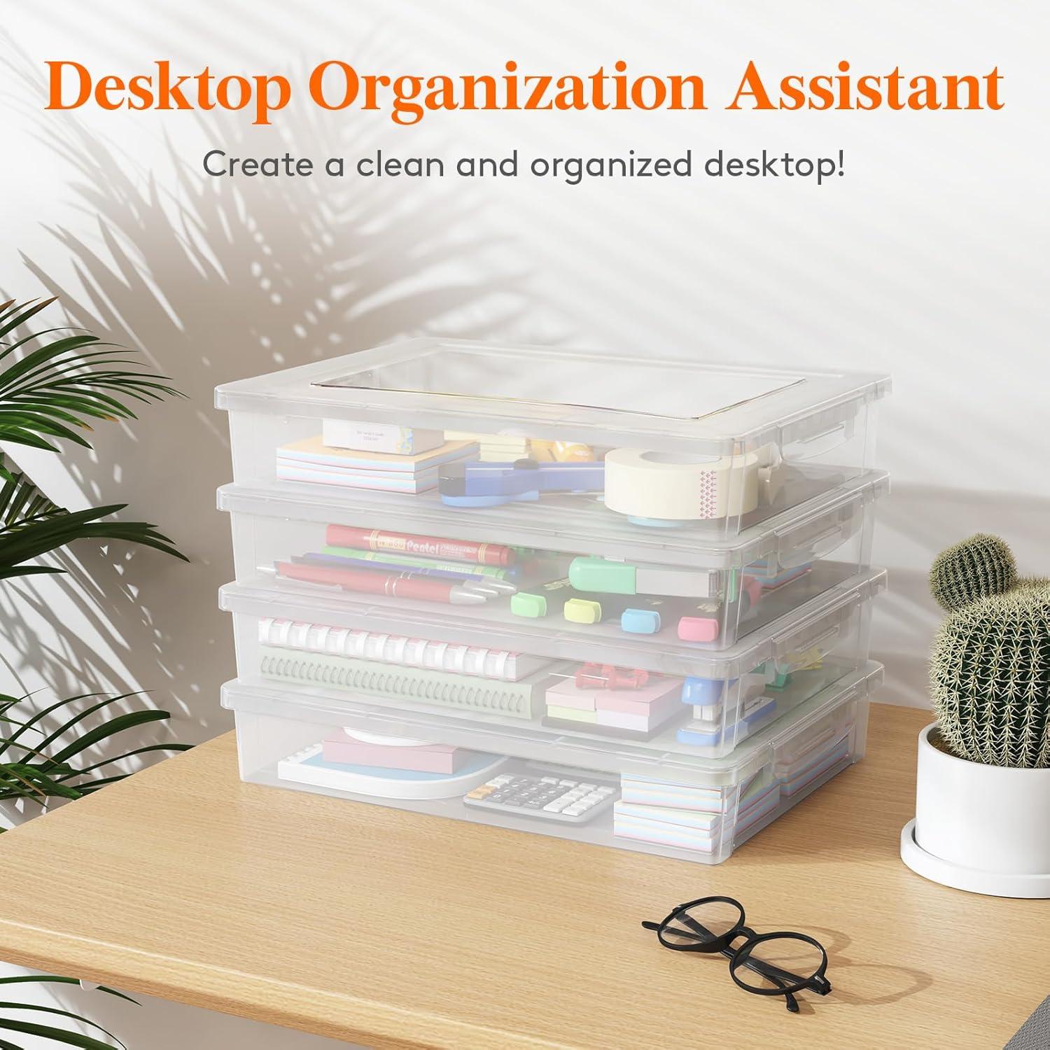 image:imageLifewit 4 Pack Paper Organizer Storage MultiPurpose Plastic File Box with Latching Lids Containers for A4 85 x 11 Letter Scrapbook Document Magazine Art Supplies ClearClear
