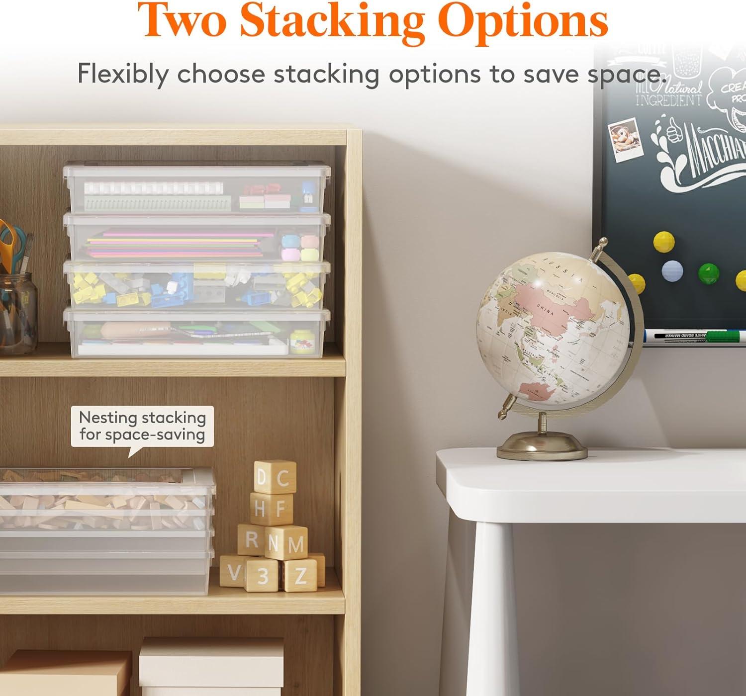 image:imageLifewit 4 Pack Paper Organizer Storage MultiPurpose Plastic File Box with Latching Lids Containers for A4 85 x 11 Letter Scrapbook Document Magazine Art Supplies ClearClear