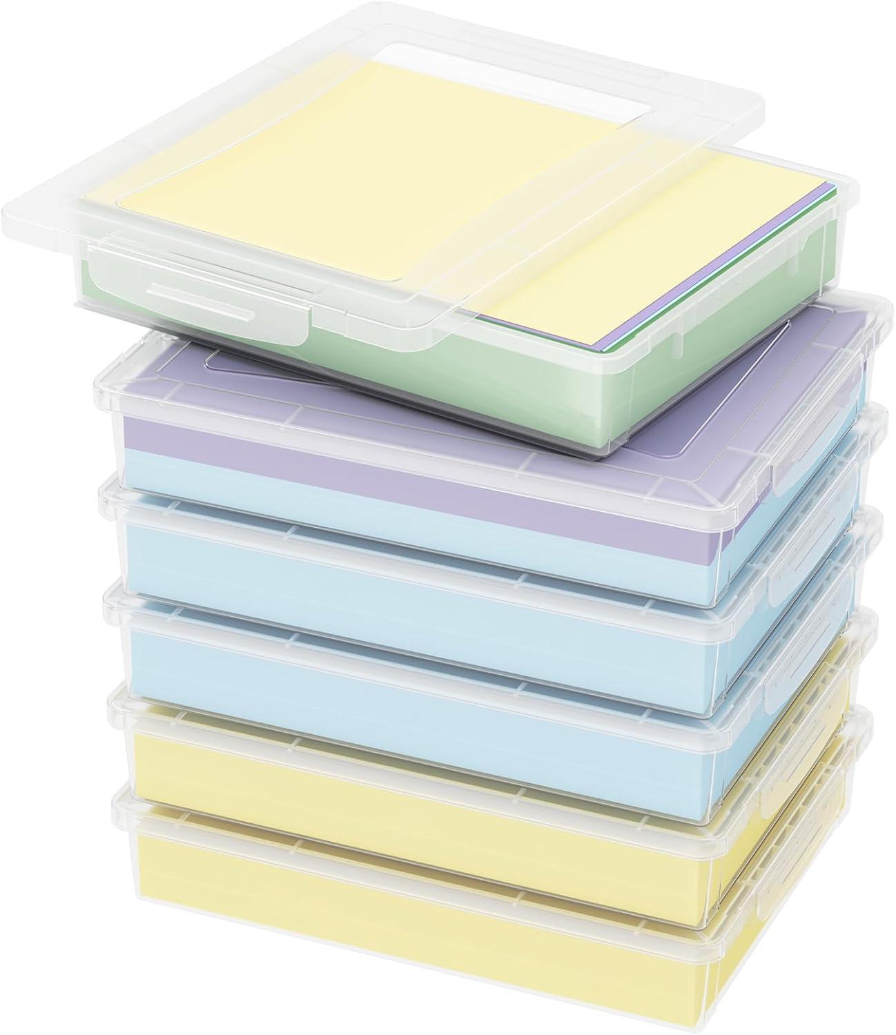 image:imageLifewit 4 Pack Paper Organizer Storage MultiPurpose Plastic File Box with Latching Lids Containers for A4 85 x 11 Letter Scrapbook Document Magazine Art Supplies ClearClear