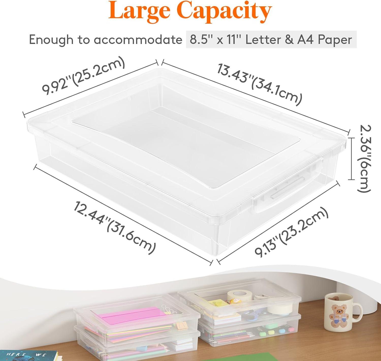 image:imageLifewit 4 Pack Paper Organizer Storage MultiPurpose Plastic File Box with Latching Lids Containers for A4 85 x 11 Letter Scrapbook Document Magazine Art Supplies ClearClear