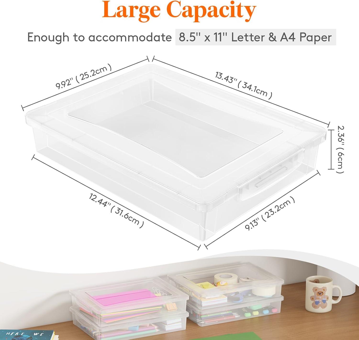 image:imageLifewit 4 Pack Paper Organizer Storage MultiPurpose Plastic File Box with Latching Lids Containers for A4 85 x 11 Letter Scrapbook Document Magazine Art Supplies ClearClear