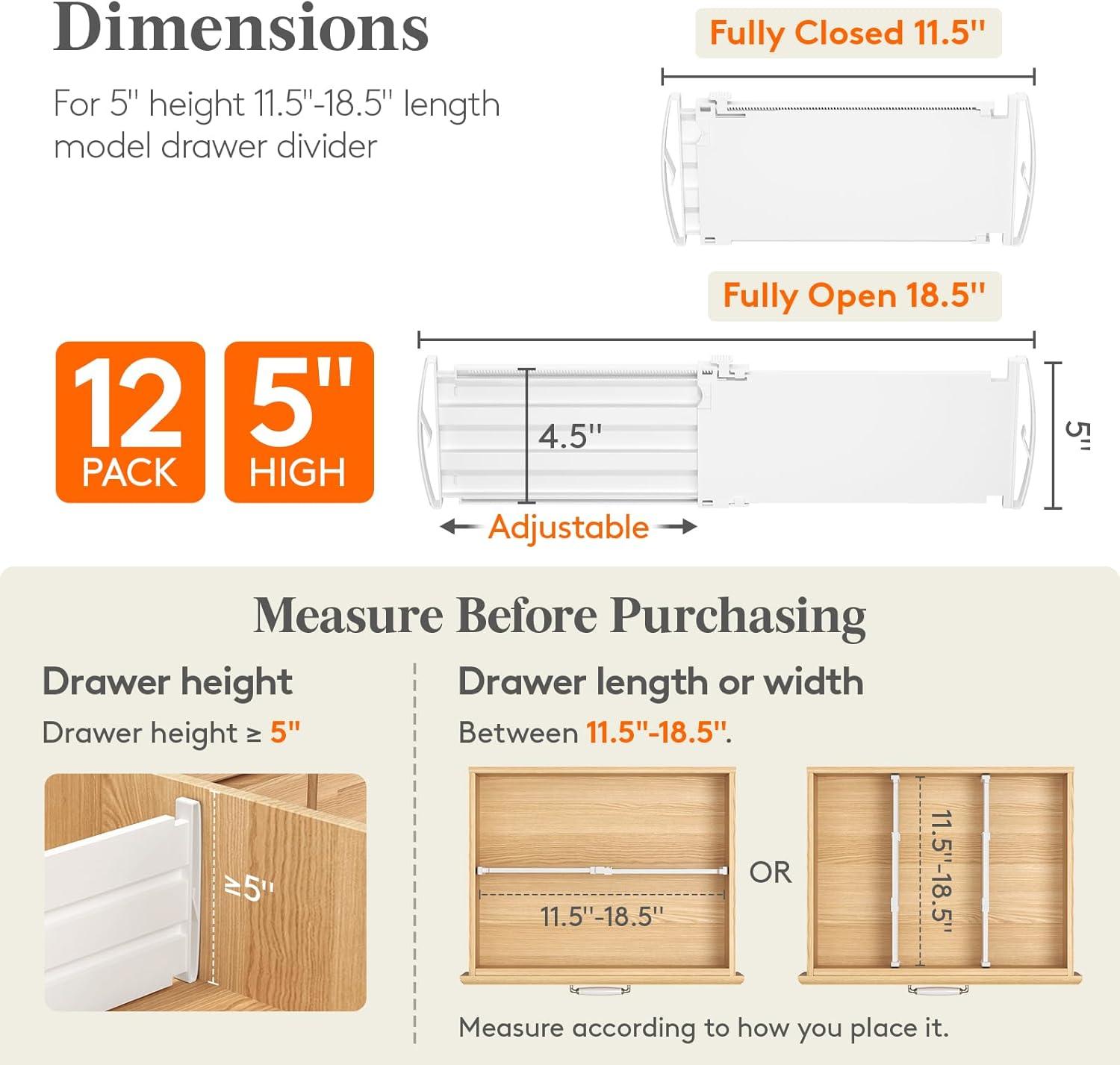 image:imageLifewit 5 Tall 5 Pack Deep Drawer Dividers 30 47cm115185 Expandable Drawer Divider for Clothes White Dresser Drawer Storage Organizers Clothing Drawers Separators for Dresser Kitchen Bedroom12