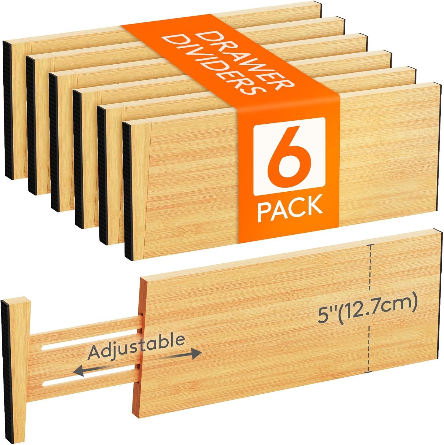 image:imageLifewit 6 Pack 6 Deep Bamboo Drawer Dividers 17522 Expandable Drawer Organisers for Clothes Adjustable Dresser Drawer Divider Clothing Drawers Separators for Dresser Bedroom Bathroom Office6