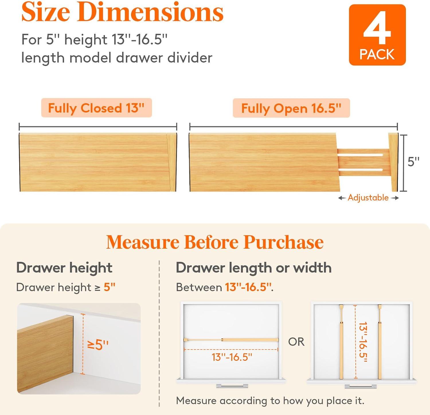 image:imageLifewit 6 Pack 6 Deep Bamboo Drawer Dividers 17522 Expandable Drawer Organisers for Clothes Adjustable Dresser Drawer Divider Clothing Drawers Separators for Dresser Bedroom Bathroom Office4