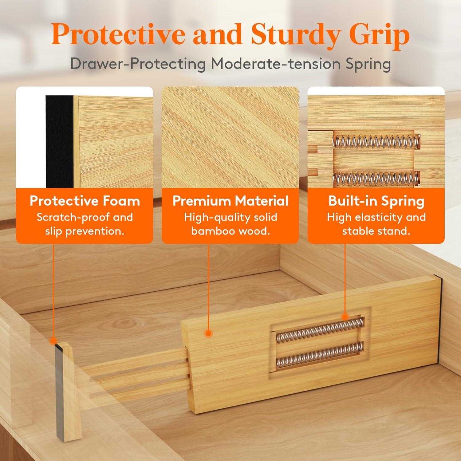 image:imageLifewit 6 Pack 6 Deep Bamboo Drawer Dividers 17522 Expandable Drawer Organisers for Clothes Adjustable Dresser Drawer Divider Clothing Drawers Separators for Dresser Bedroom Bathroom Office4