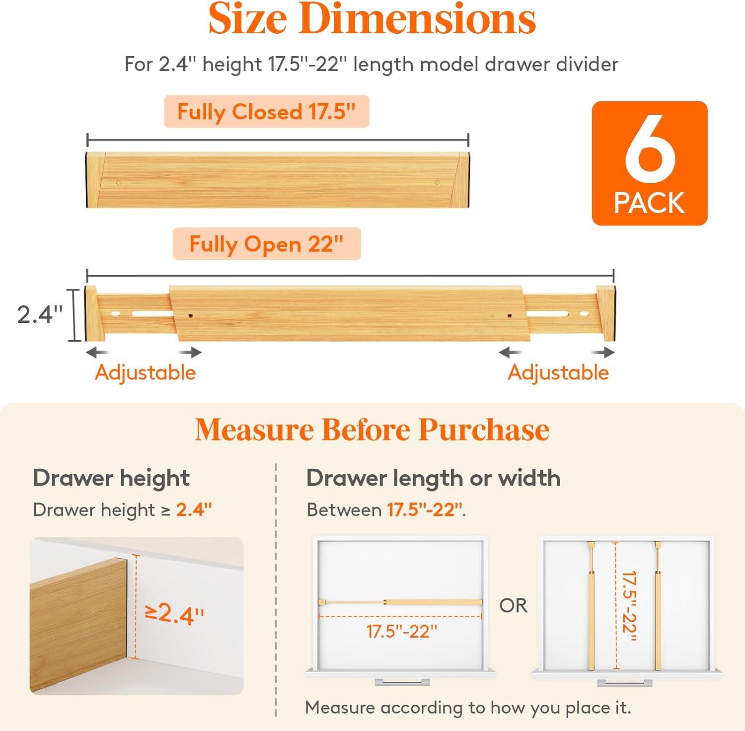 image:imageLifewit 6 Pack 6 Deep Bamboo Drawer Dividers 17522 Expandable Drawer Organisers for Clothes Adjustable Dresser Drawer Divider Clothing Drawers Separators for Dresser Bedroom Bathroom Office6