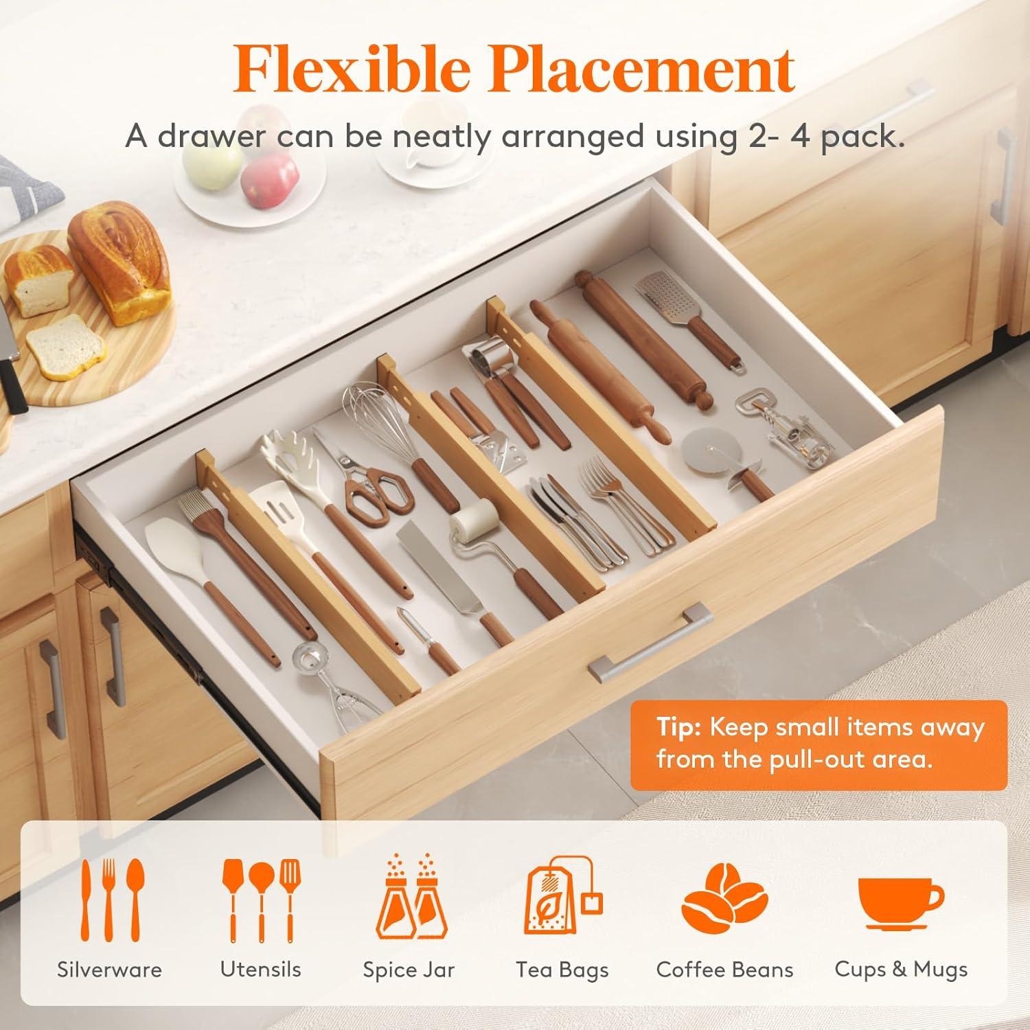 image:imageLifewit 6 Pack 6 Deep Bamboo Drawer Dividers 17522 Expandable Drawer Organisers for Clothes Adjustable Dresser Drawer Divider Clothing Drawers Separators for Dresser Bedroom Bathroom Office6