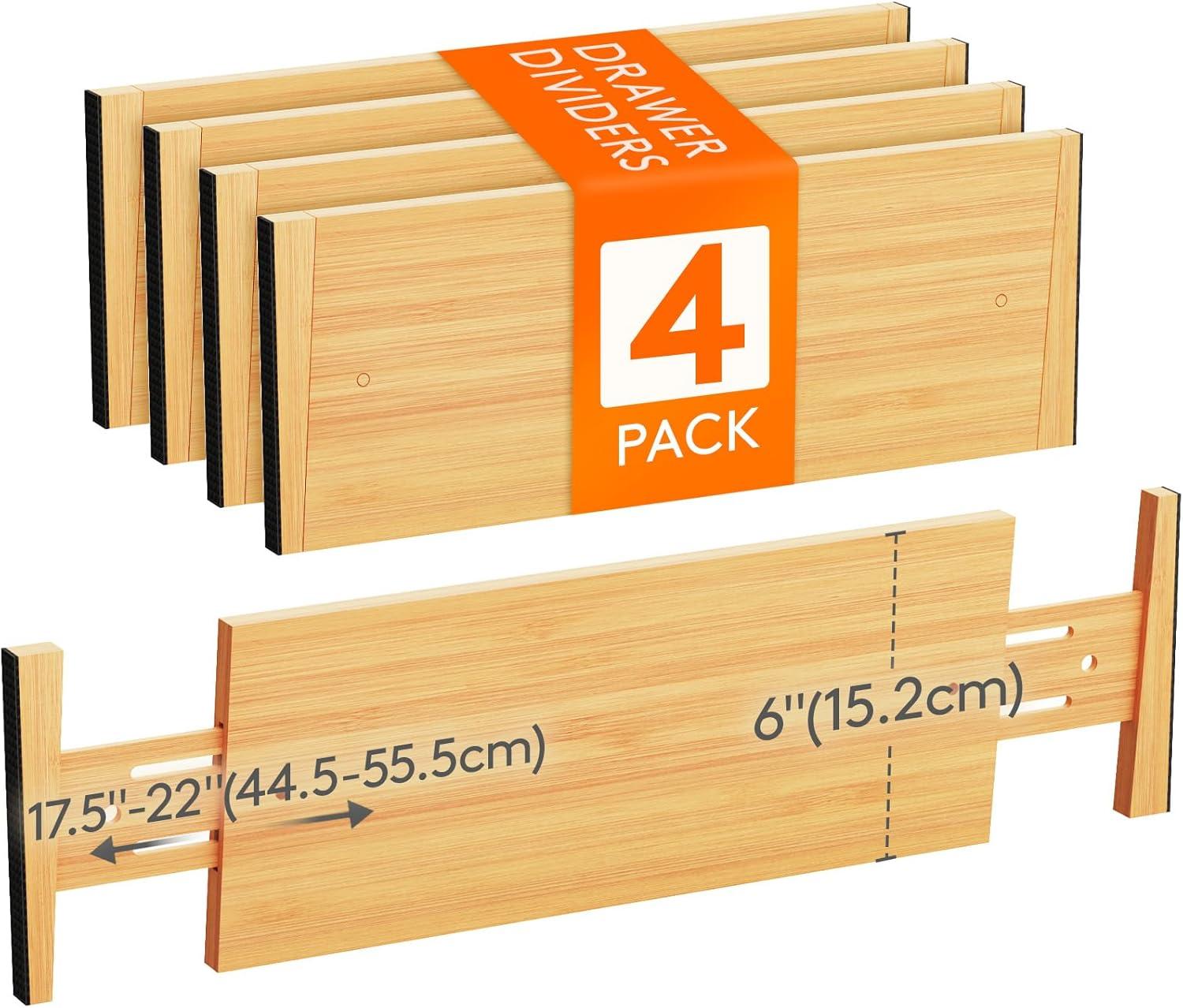 image:imageLifewit 6 Pack 6 Deep Bamboo Drawer Dividers 17522 Expandable Drawer Organisers for Clothes Adjustable Dresser Drawer Divider Clothing Drawers Separators for Dresser Bedroom Bathroom Office4