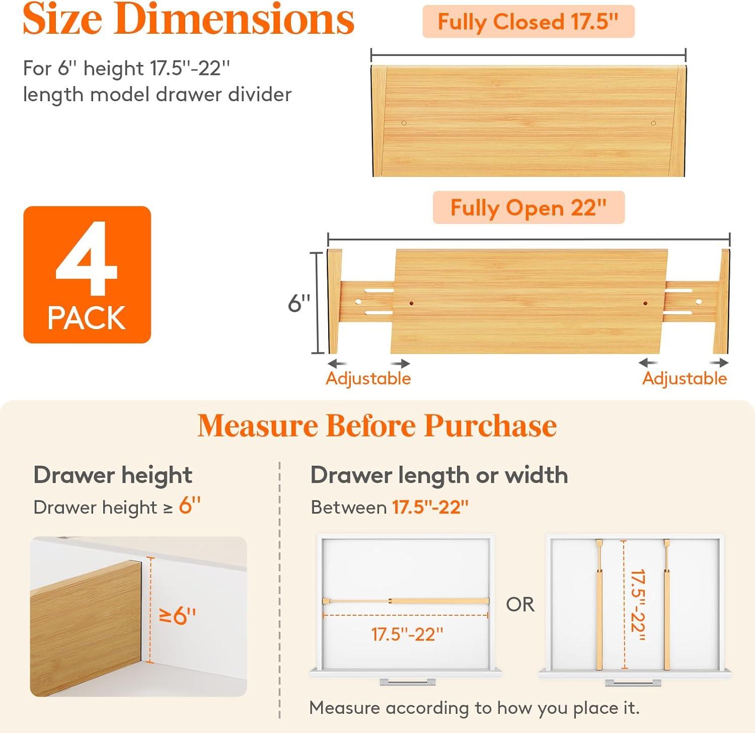 image:imageLifewit 6 Pack 6 Deep Bamboo Drawer Dividers 17522 Expandable Drawer Organisers for Clothes Adjustable Dresser Drawer Divider Clothing Drawers Separators for Dresser Bedroom Bathroom Office4