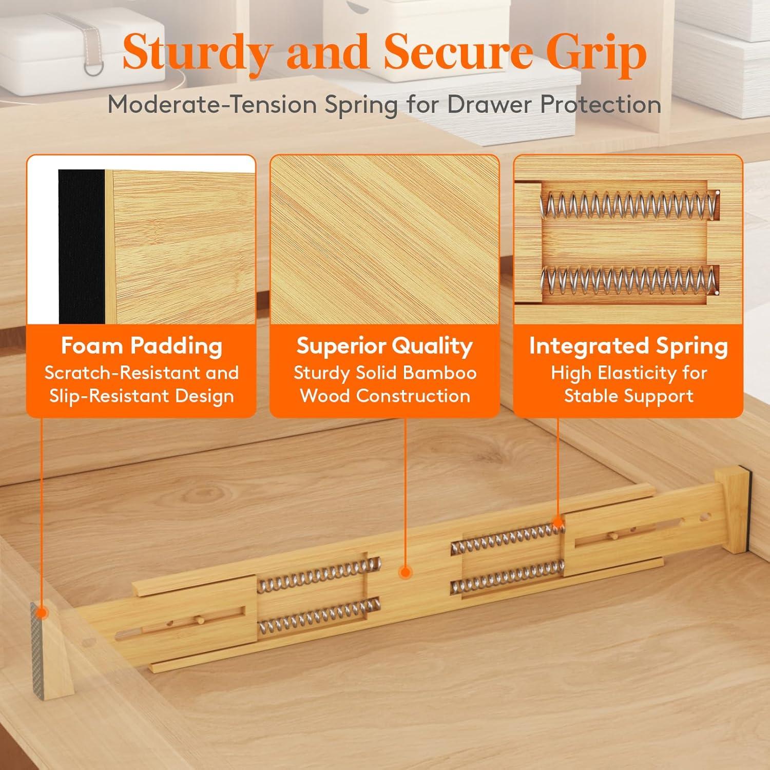 image:imageLifewit 6 Pack 6 Deep Bamboo Drawer Dividers 17522 Expandable Drawer Organisers for Clothes Adjustable Dresser Drawer Divider Clothing Drawers Separators for Dresser Bedroom Bathroom Office6