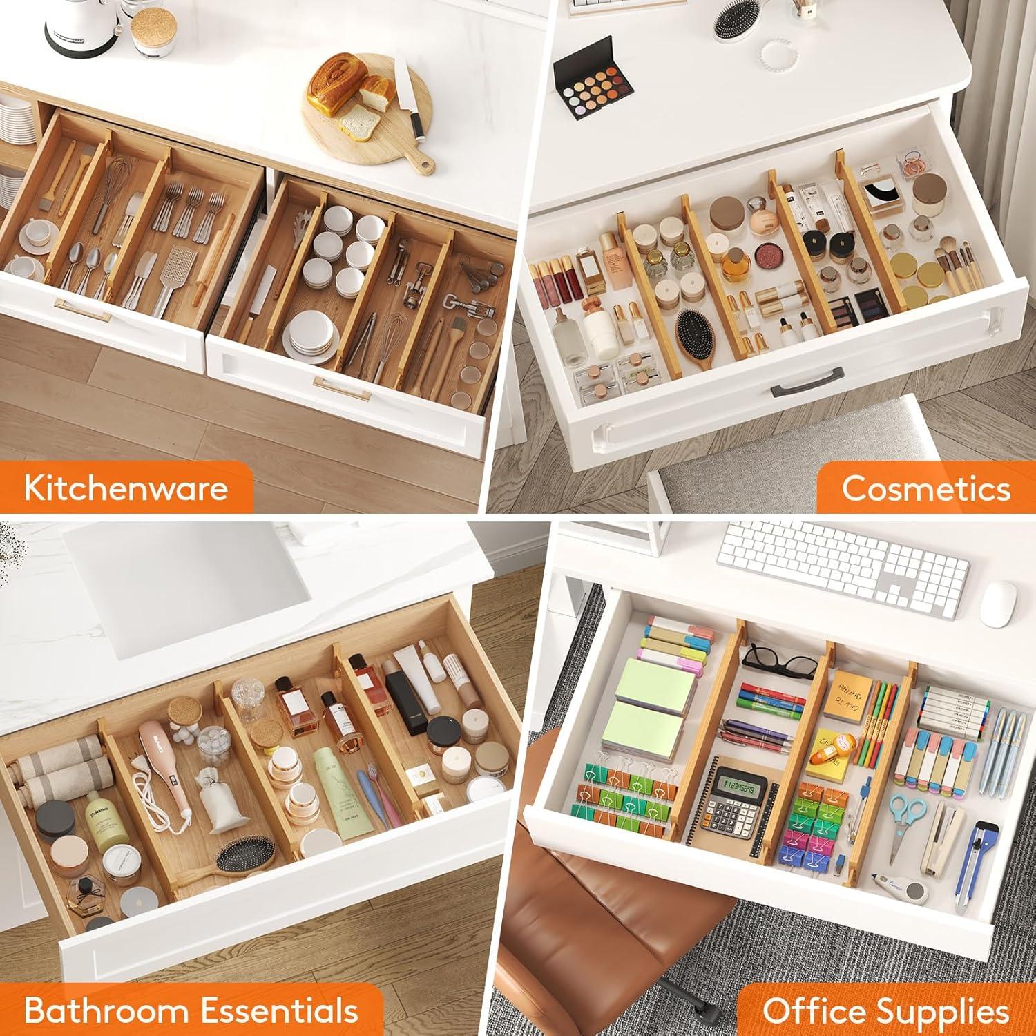 image:imageLifewit 6 Pack 6 Deep Bamboo Drawer Dividers 17522 Expandable Drawer Organisers for Clothes Adjustable Dresser Drawer Divider Clothing Drawers Separators for Dresser Bedroom Bathroom Office5