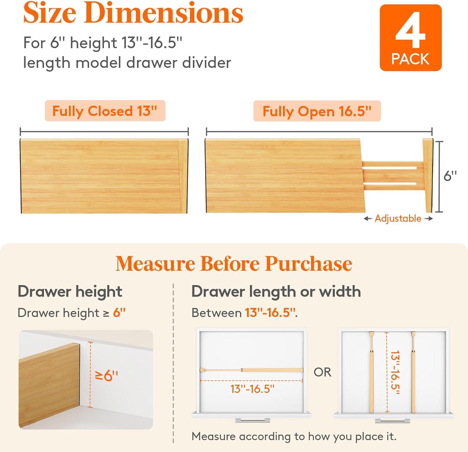 image:imageLifewit 6 Pack 6 Deep Bamboo Drawer Dividers 17522 Expandable Drawer Organisers for Clothes Adjustable Dresser Drawer Divider Clothing Drawers Separators for Dresser Bedroom Bathroom Office4
