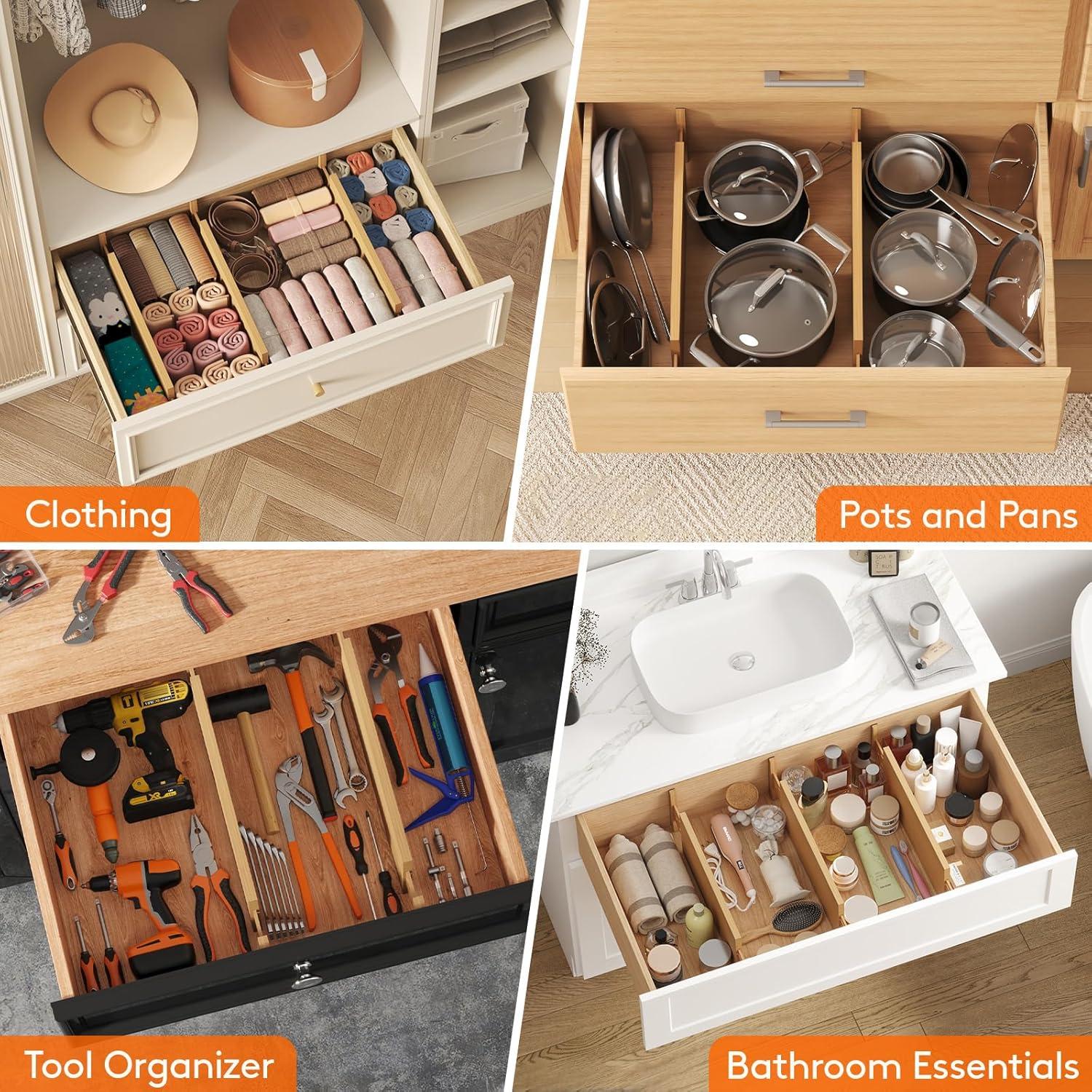 image:imageLifewit 6 Pack 6 Deep Bamboo Drawer Dividers 17522 Expandable Drawer Organisers for Clothes Adjustable Dresser Drawer Divider Clothing Drawers Separators for Dresser Bedroom Bathroom Office4