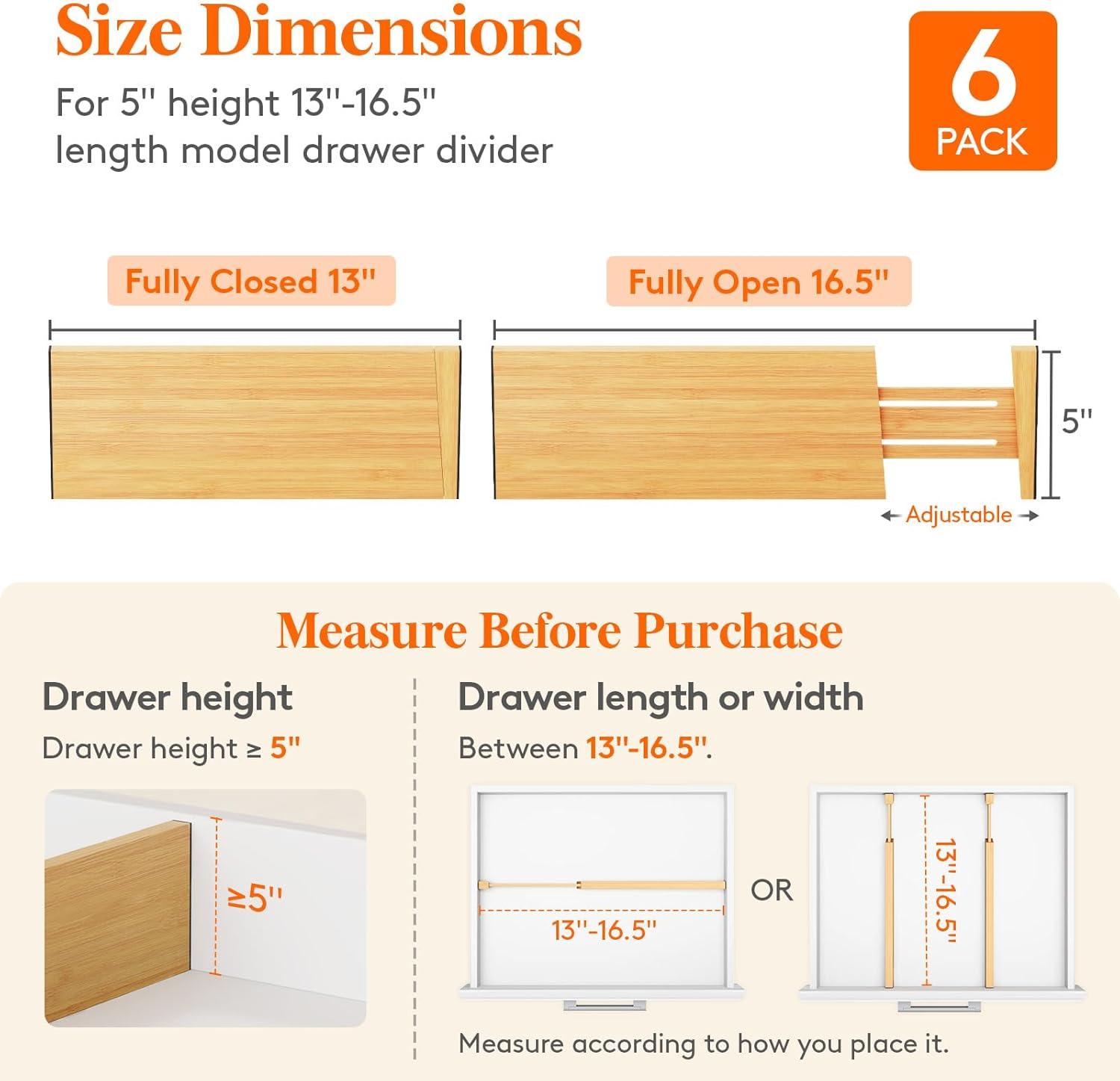 image:imageLifewit 6 Pack 6 Deep Bamboo Drawer Dividers 17522 Expandable Drawer Organisers for Clothes Adjustable Dresser Drawer Divider Clothing Drawers Separators for Dresser Bedroom Bathroom Office6