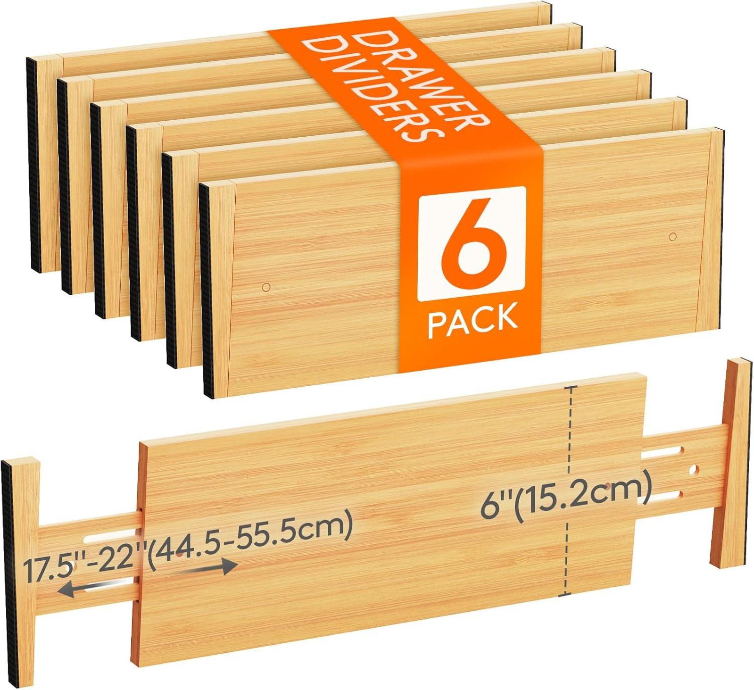 image:imageLifewit 6 Pack 6 Deep Bamboo Drawer Dividers 17522 Expandable Drawer Organisers for Clothes Adjustable Dresser Drawer Divider Clothing Drawers Separators for Dresser Bedroom Bathroom Office6