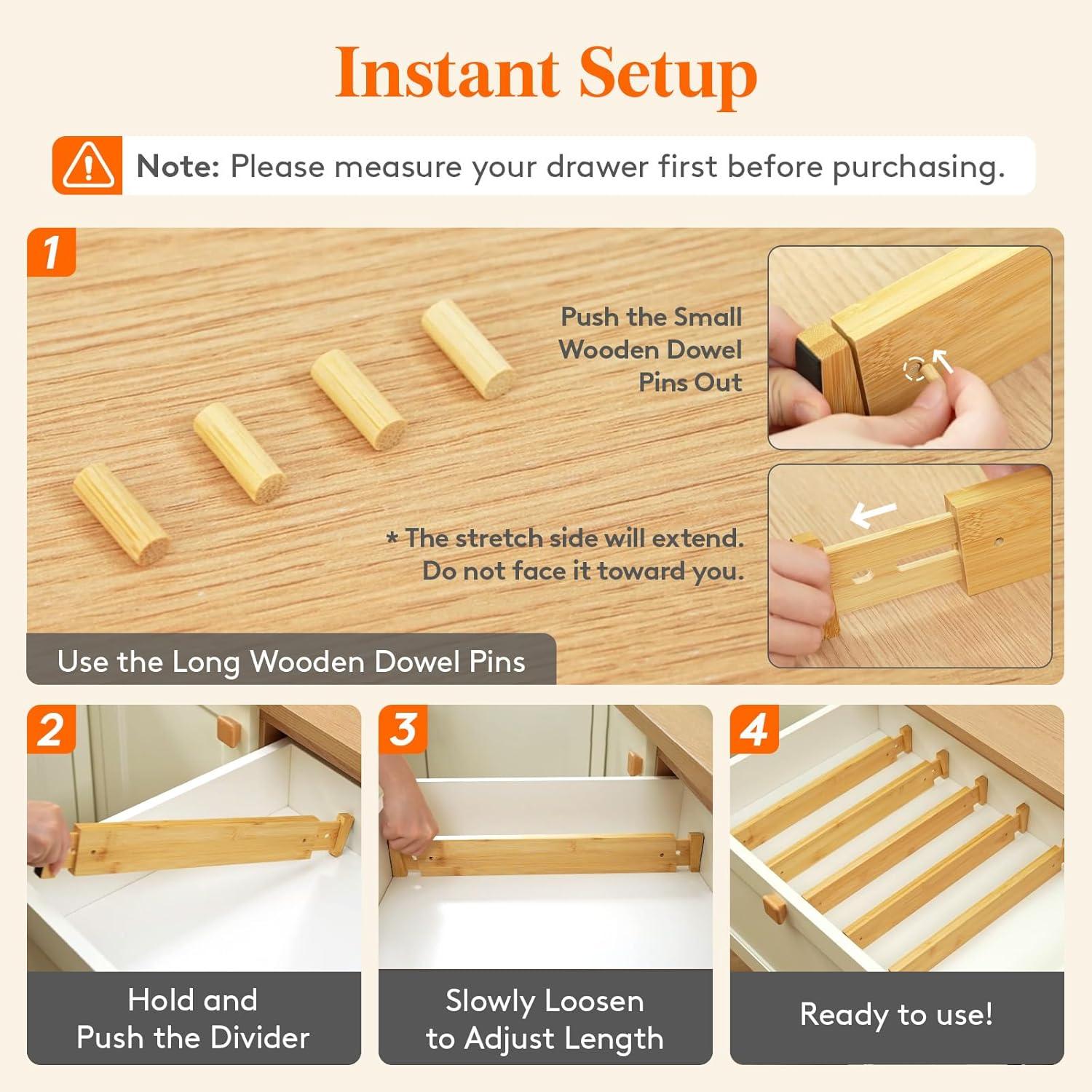 image:imageLifewit 6 Pack 6 Deep Bamboo Drawer Dividers 17522 Expandable Drawer Organisers for Clothes Adjustable Dresser Drawer Divider Clothing Drawers Separators for Dresser Bedroom Bathroom Office6