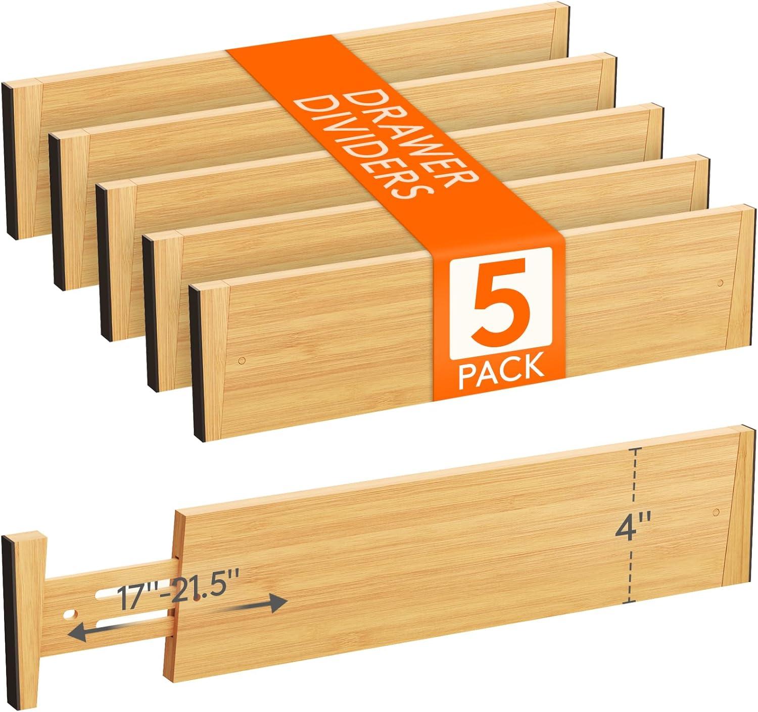image:imageLifewit 6 Pack 6 Deep Bamboo Drawer Dividers 17522 Expandable Drawer Organisers for Clothes Adjustable Dresser Drawer Divider Clothing Drawers Separators for Dresser Bedroom Bathroom Office5