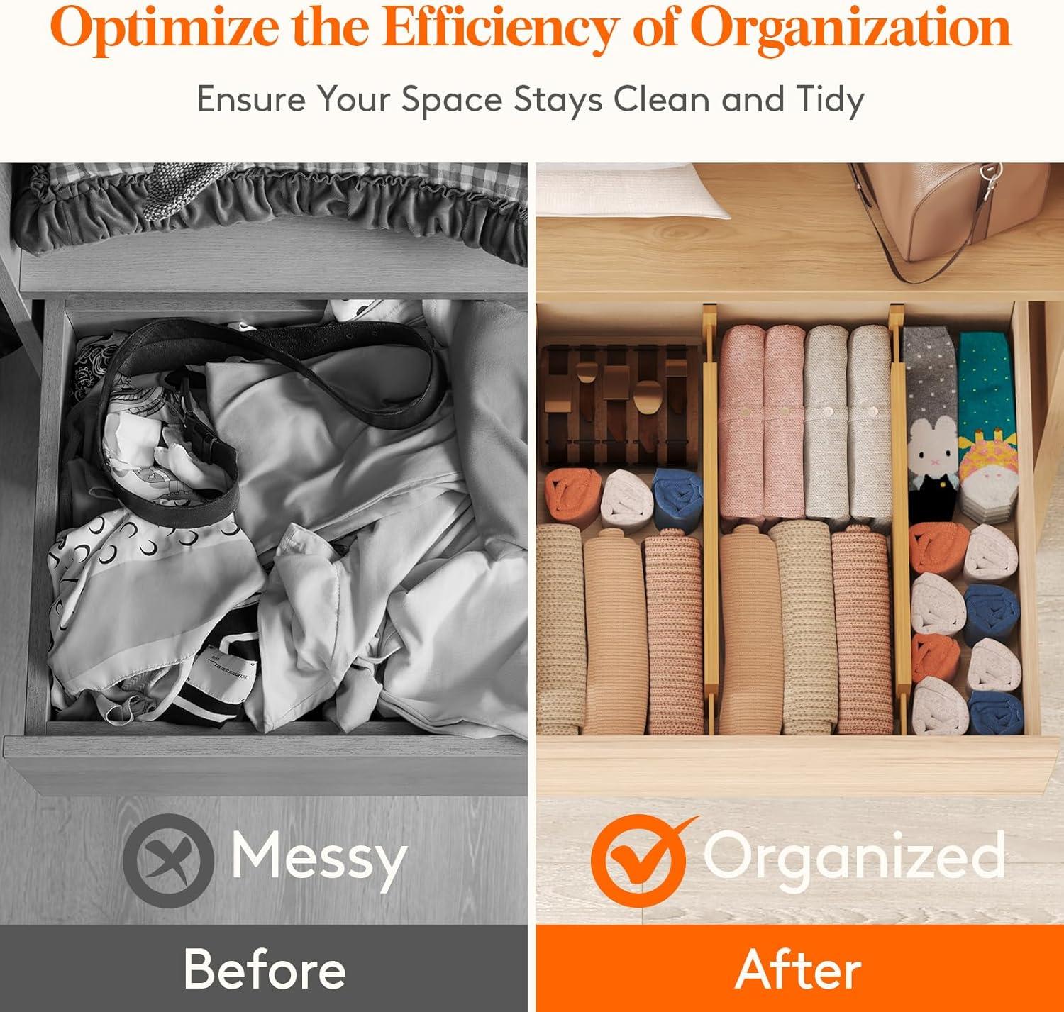 image:imageLifewit 6 Pack 6 Deep Bamboo Drawer Dividers 17522 Expandable Drawer Organisers for Clothes Adjustable Dresser Drawer Divider Clothing Drawers Separators for Dresser Bedroom Bathroom Office5