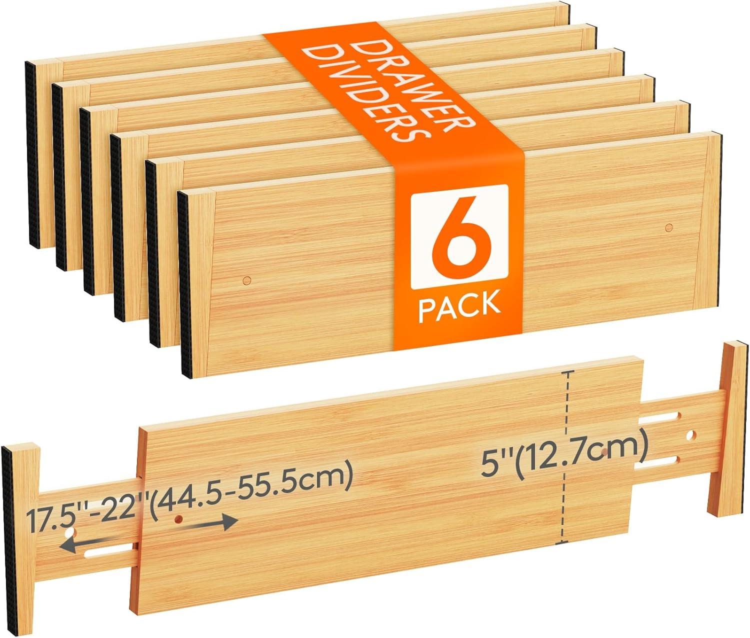 image:imageLifewit 6 Pack 6 Deep Bamboo Drawer Dividers 17522 Expandable Drawer Organisers for Clothes Adjustable Dresser Drawer Divider Clothing Drawers Separators for Dresser Bedroom Bathroom Office6