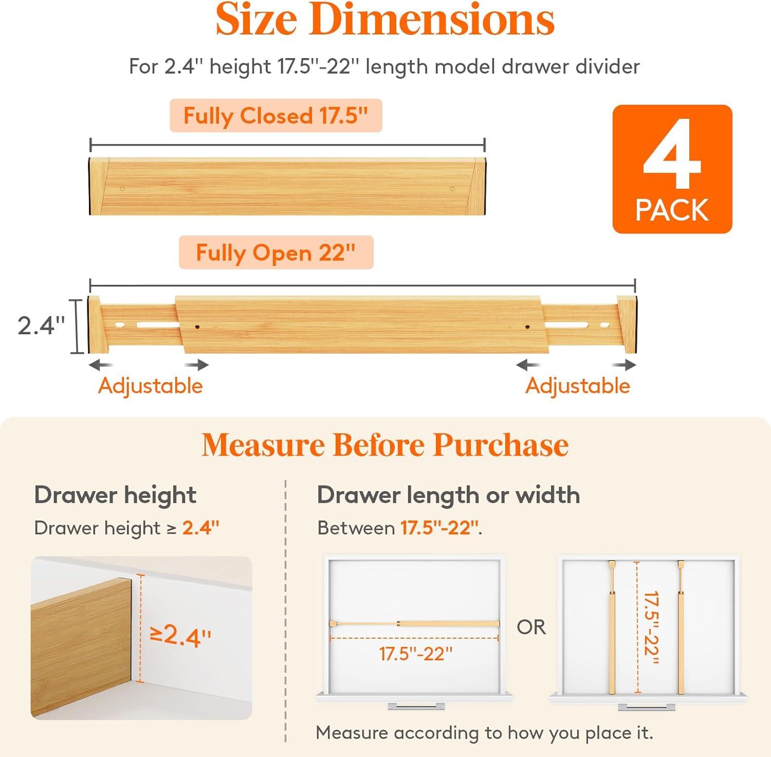 image:imageLifewit 6 Pack 6 Deep Bamboo Drawer Dividers 17522 Expandable Drawer Organisers for Clothes Adjustable Dresser Drawer Divider Clothing Drawers Separators for Dresser Bedroom Bathroom Office4
