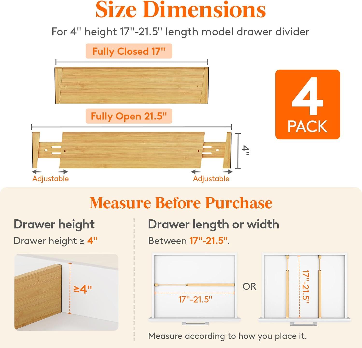 image:imageLifewit 6 Pack 6 Deep Bamboo Drawer Dividers 17522 Expandable Drawer Organisers for Clothes Adjustable Dresser Drawer Divider Clothing Drawers Separators for Dresser Bedroom Bathroom Office4