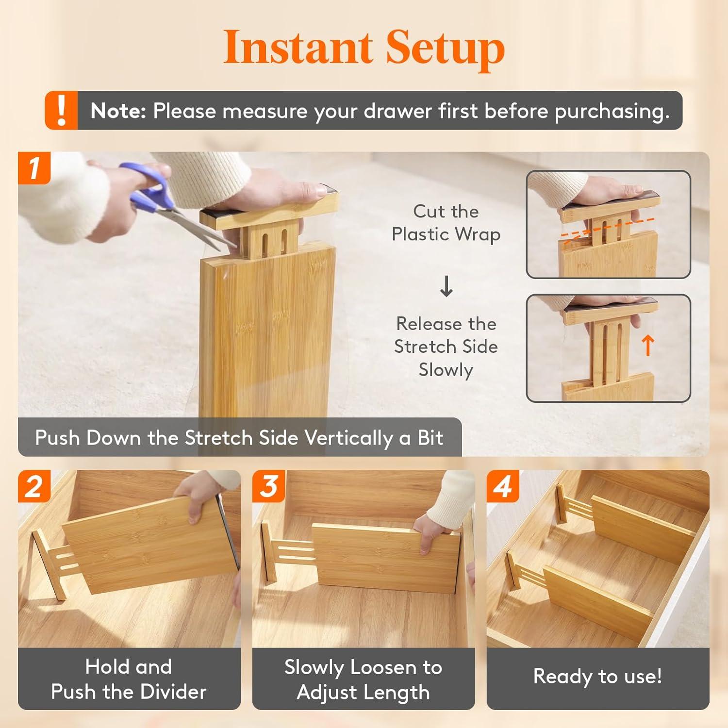 image:imageLifewit 6 Pack 6 Deep Bamboo Drawer Dividers 17522 Expandable Drawer Organisers for Clothes Adjustable Dresser Drawer Divider Clothing Drawers Separators for Dresser Bedroom Bathroom Office6