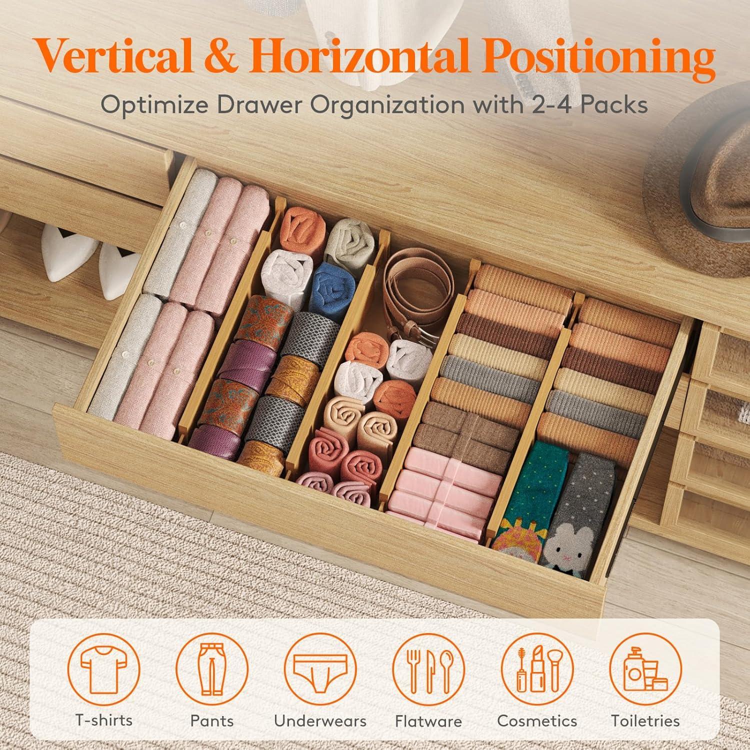 image:imageLifewit 6 Pack 6 Deep Bamboo Drawer Dividers 17522 Expandable Drawer Organisers for Clothes Adjustable Dresser Drawer Divider Clothing Drawers Separators for Dresser Bedroom Bathroom Office5