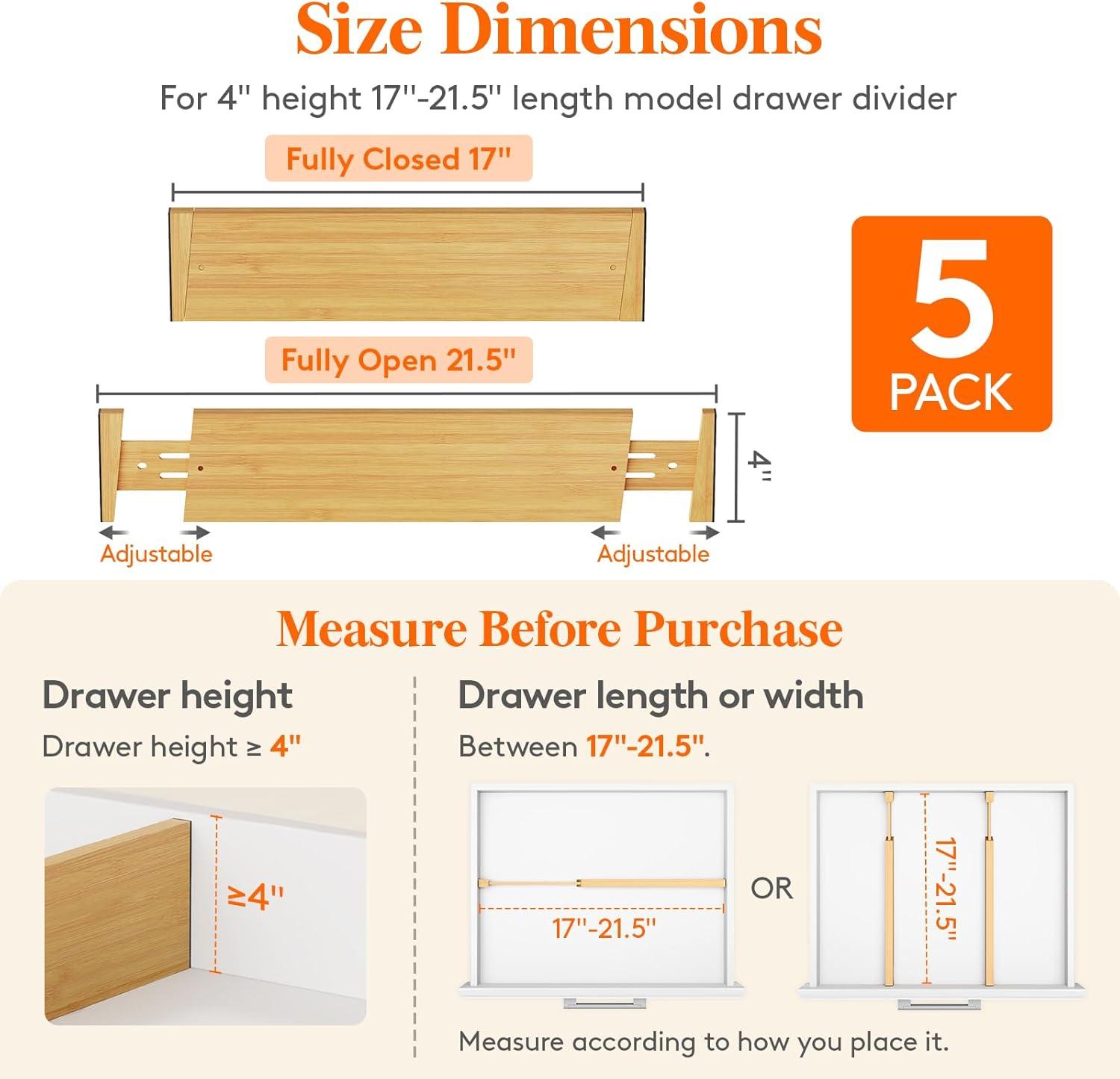 image:imageLifewit 6 Pack 6 Deep Bamboo Drawer Dividers 17522 Expandable Drawer Organisers for Clothes Adjustable Dresser Drawer Divider Clothing Drawers Separators for Dresser Bedroom Bathroom Office5