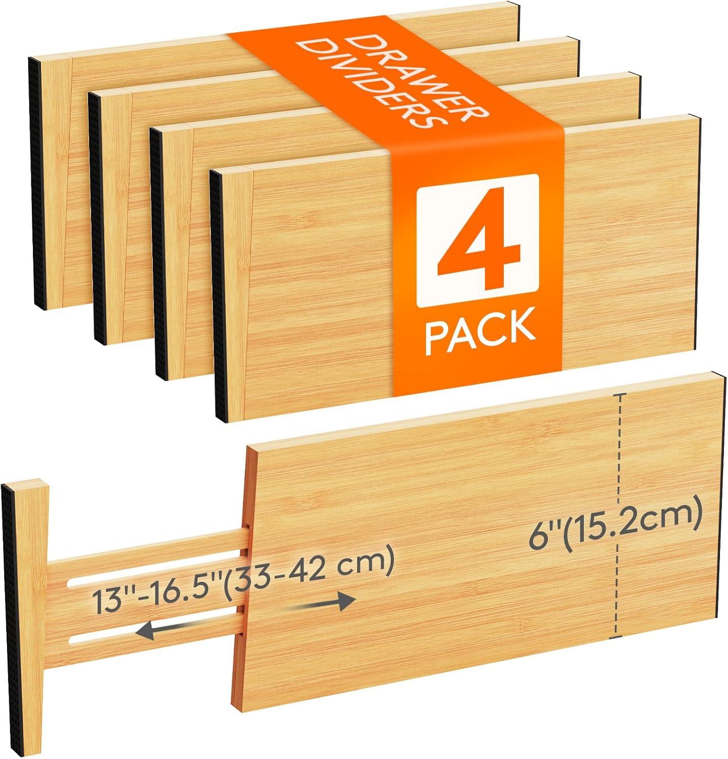 image:imageLifewit 6 Pack 6 Deep Bamboo Drawer Dividers 17522 Expandable Drawer Organisers for Clothes Adjustable Dresser Drawer Divider Clothing Drawers Separators for Dresser Bedroom Bathroom Office4