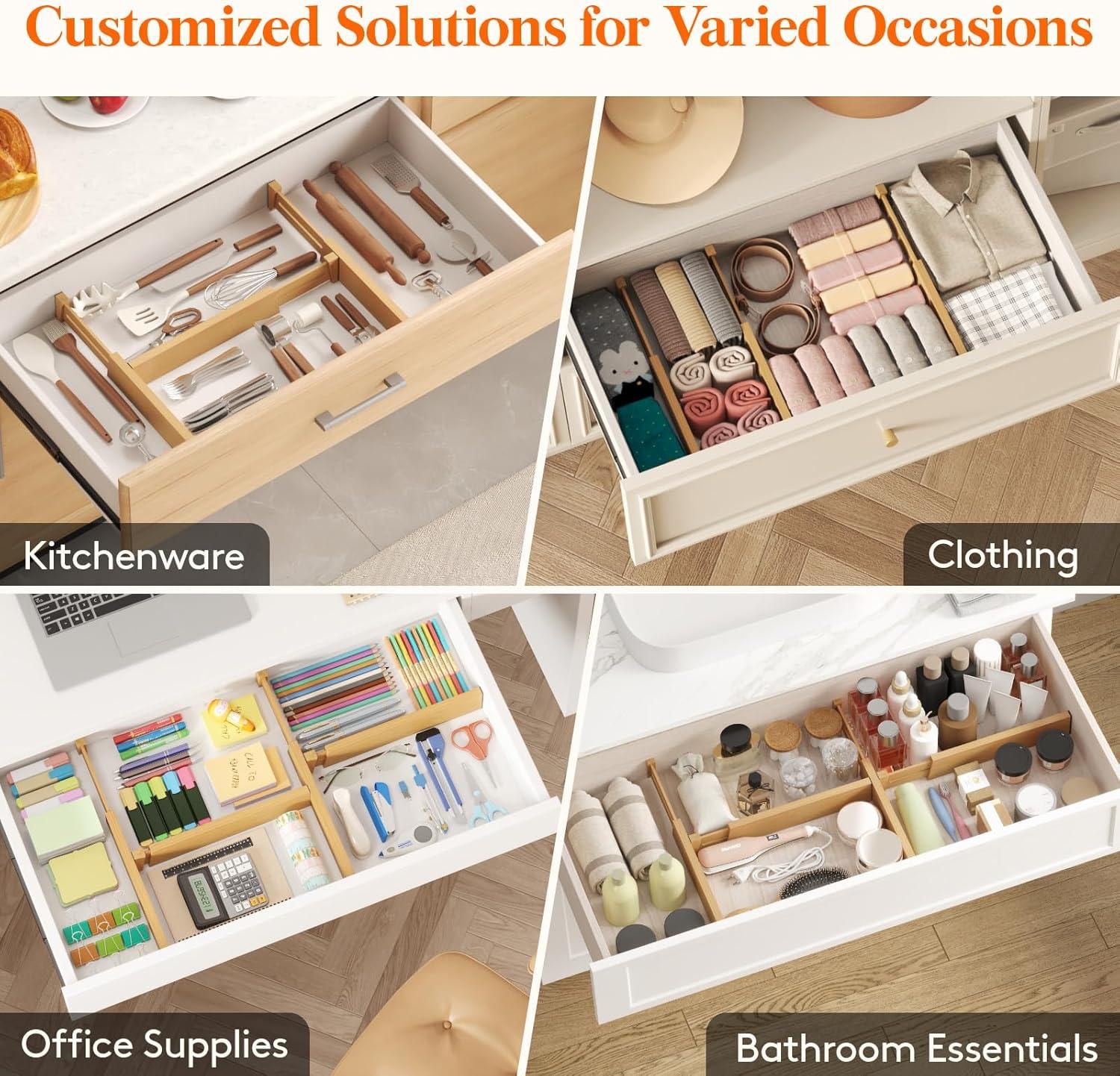image:imageLifewit 6 Pack 6 Deep Bamboo Drawer Dividers 17522 Expandable Drawer Organisers for Clothes Adjustable Dresser Drawer Divider Clothing Drawers Separators for Dresser Bedroom Bathroom Office4