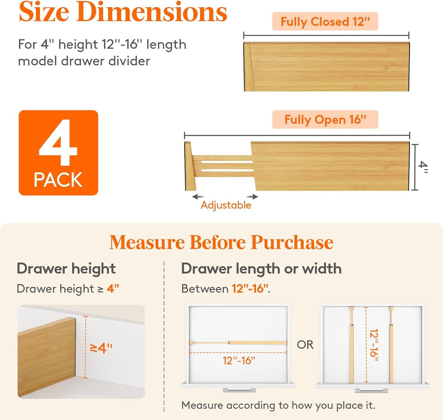 image:imageLifewit 6 Pack 6 Deep Bamboo Drawer Dividers 17522 Expandable Drawer Organisers for Clothes Adjustable Dresser Drawer Divider Clothing Drawers Separators for Dresser Bedroom Bathroom Office4