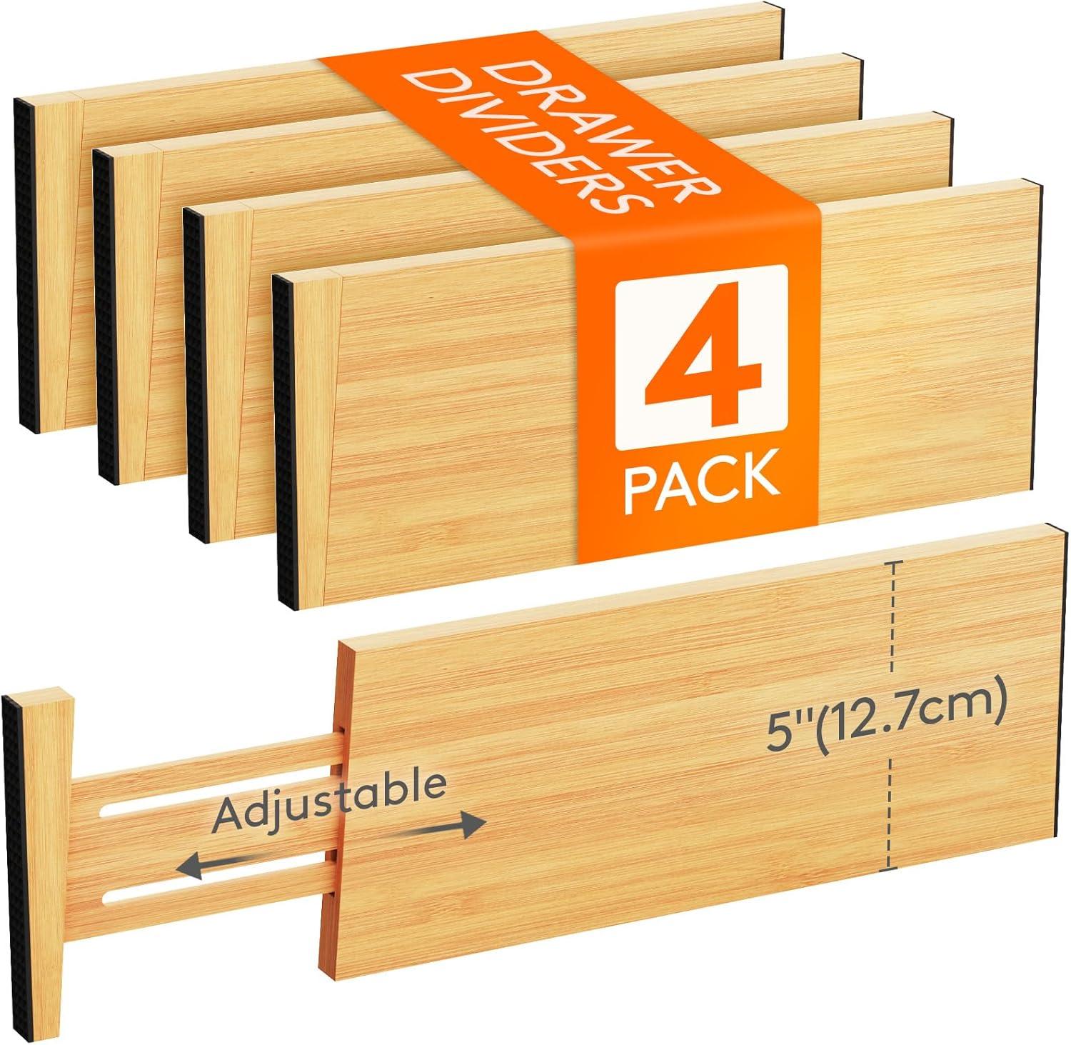 image:imageLifewit 6 Pack 6 Deep Bamboo Drawer Dividers 17522 Expandable Drawer Organisers for Clothes Adjustable Dresser Drawer Divider Clothing Drawers Separators for Dresser Bedroom Bathroom Office4