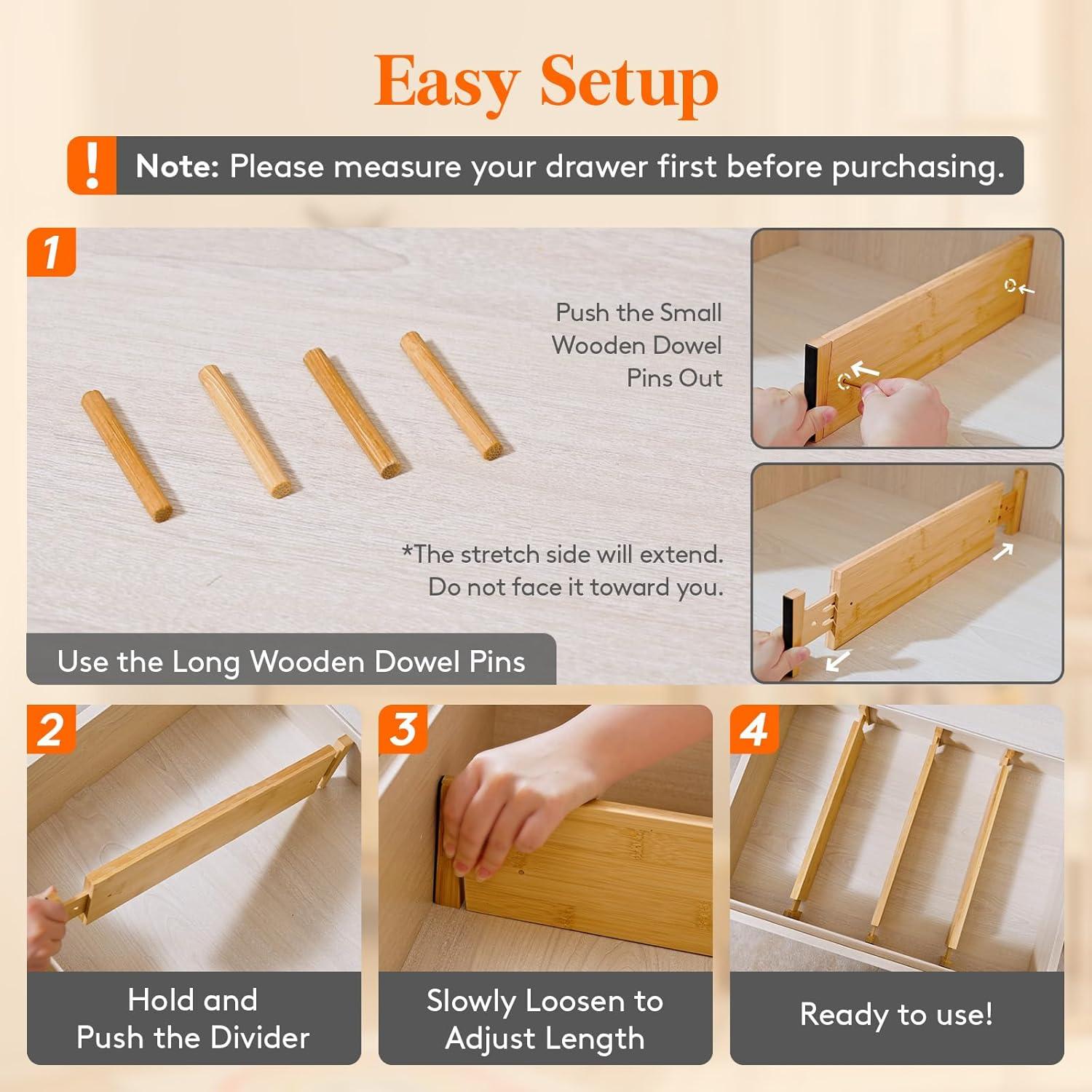 image:imageLifewit 6 Pack 6 Deep Bamboo Drawer Dividers 17522 Expandable Drawer Organisers for Clothes Adjustable Dresser Drawer Divider Clothing Drawers Separators for Dresser Bedroom Bathroom Office4