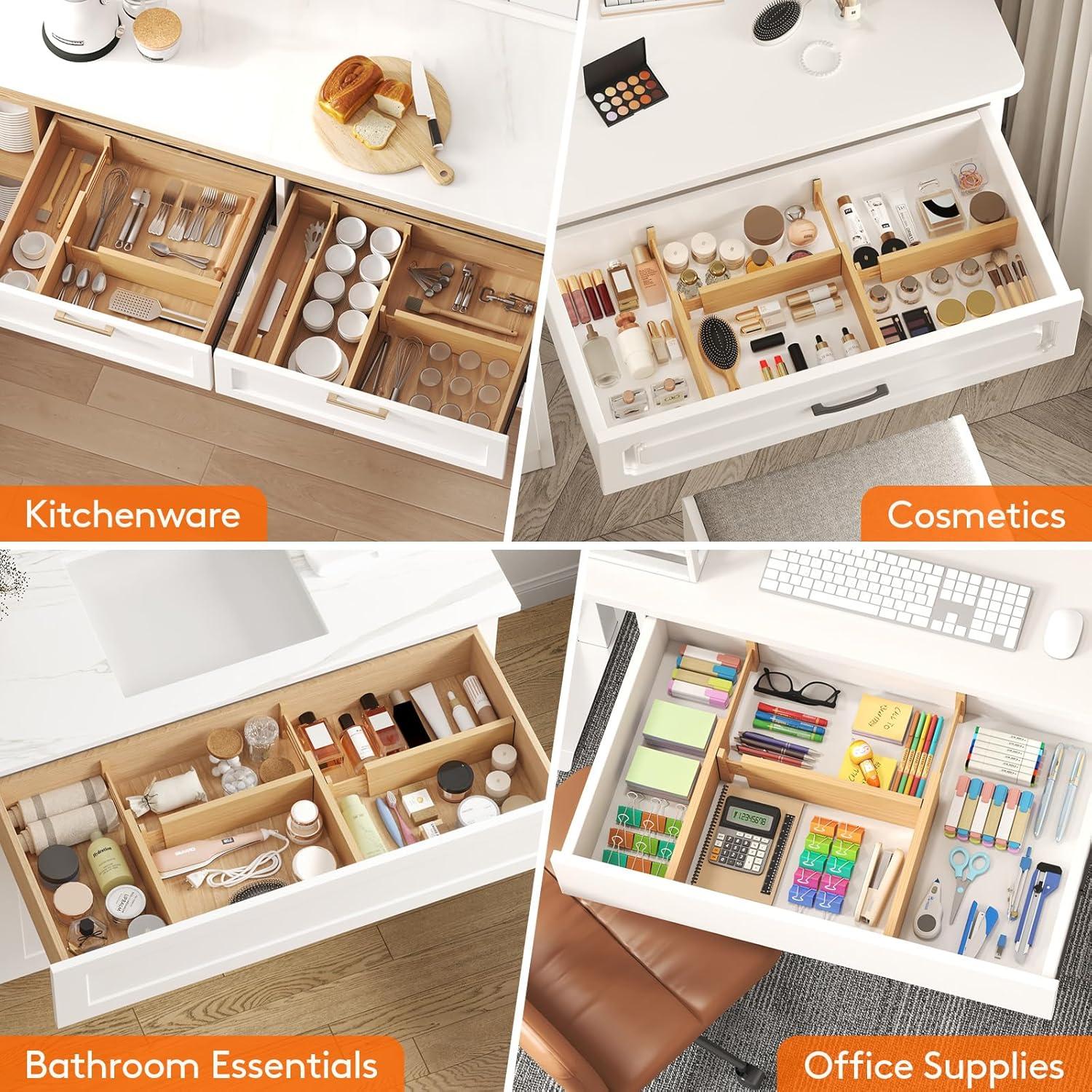 image:imageLifewit 6 Pack 6 Deep Bamboo Drawer Dividers 17522 Expandable Drawer Organisers for Clothes Adjustable Dresser Drawer Divider Clothing Drawers Separators for Dresser Bedroom Bathroom Office5