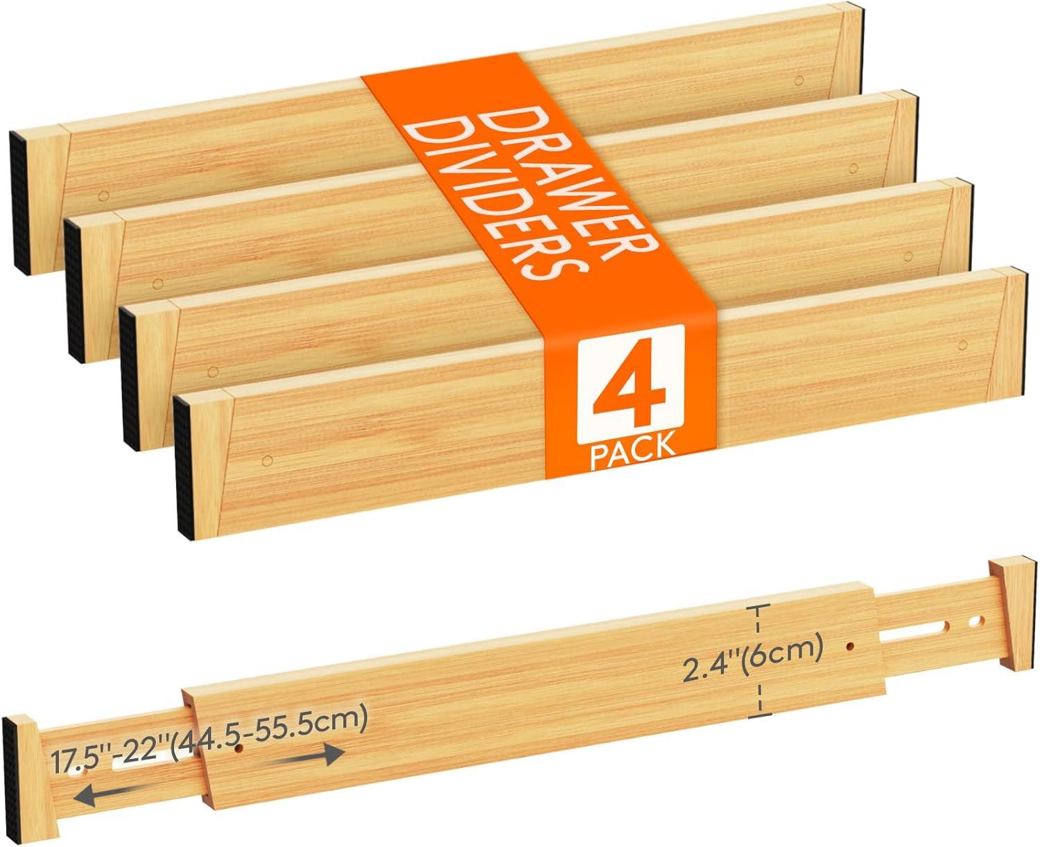 image:imageLifewit 6 Pack 6 Deep Bamboo Drawer Dividers 17522 Expandable Drawer Organisers for Clothes Adjustable Dresser Drawer Divider Clothing Drawers Separators for Dresser Bedroom Bathroom Office4