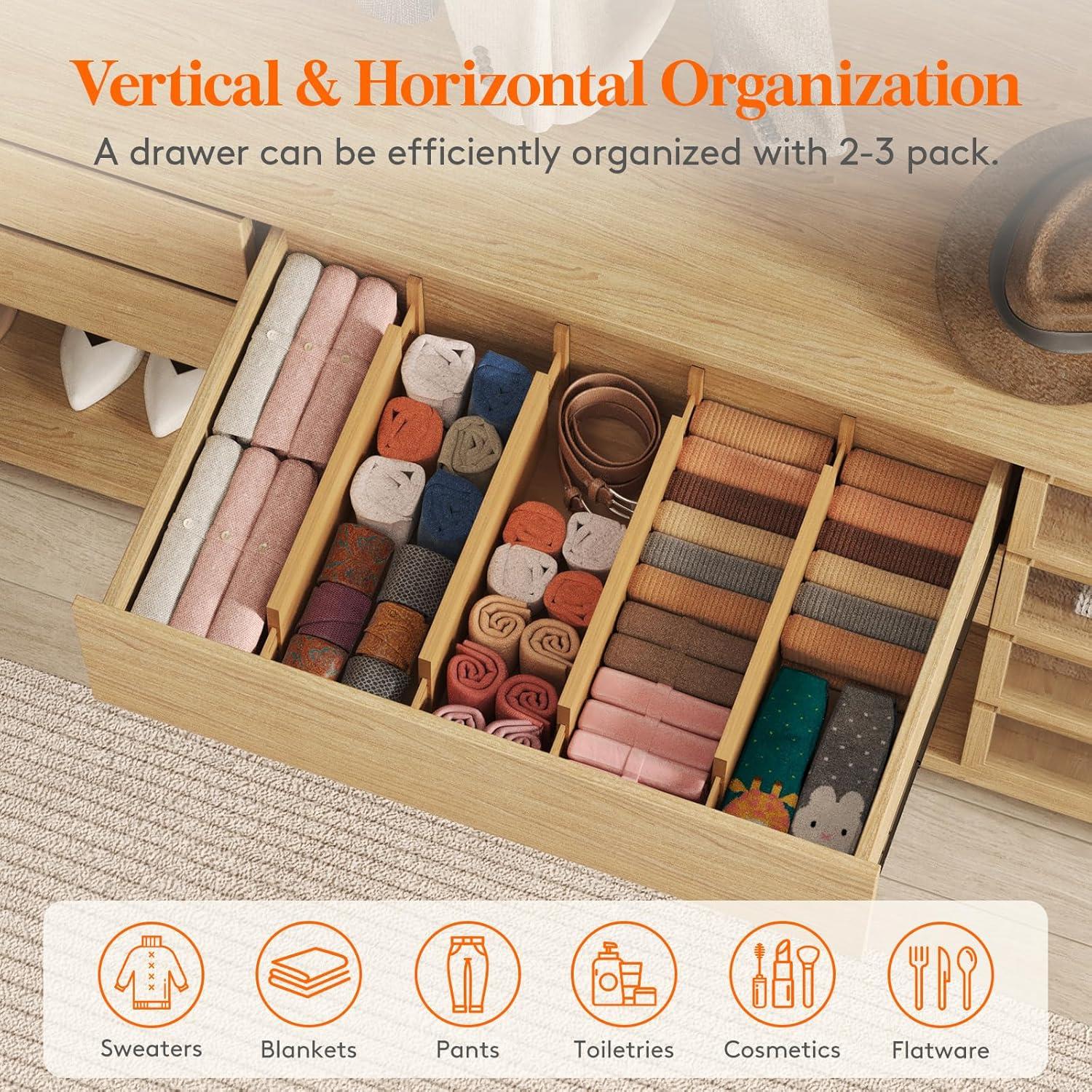 image:imageLifewit 6 Pack 6 Deep Bamboo Drawer Dividers 17522 Expandable Drawer Organisers for Clothes Adjustable Dresser Drawer Divider Clothing Drawers Separators for Dresser Bedroom Bathroom Office4