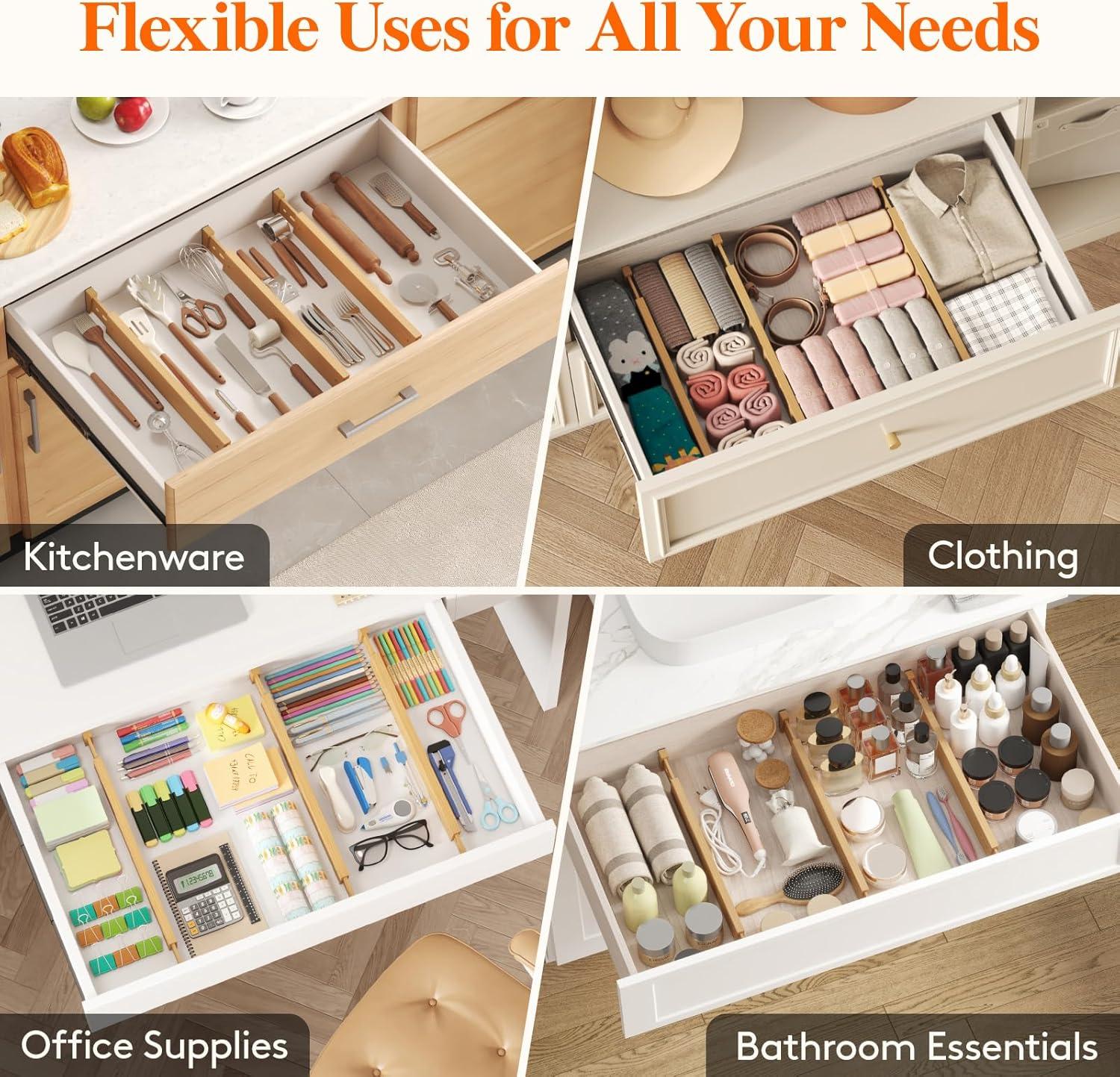 image:imageLifewit 6 Pack 6 Deep Bamboo Drawer Dividers 17522 Expandable Drawer Organisers for Clothes Adjustable Dresser Drawer Divider Clothing Drawers Separators for Dresser Bedroom Bathroom Office6