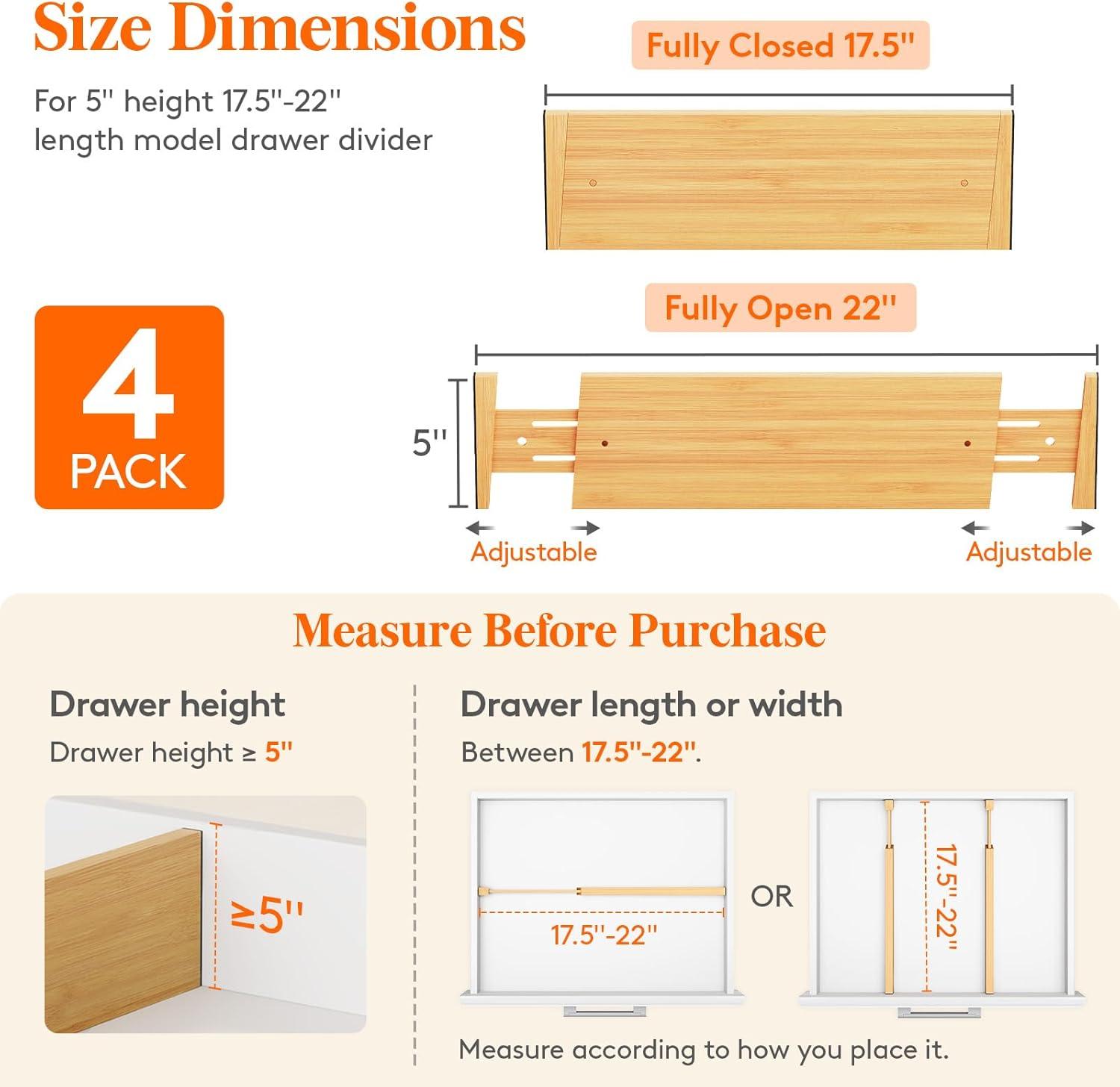 image:imageLifewit 6 Pack 6 Deep Bamboo Drawer Dividers 17522 Expandable Drawer Organisers for Clothes Adjustable Dresser Drawer Divider Clothing Drawers Separators for Dresser Bedroom Bathroom Office4