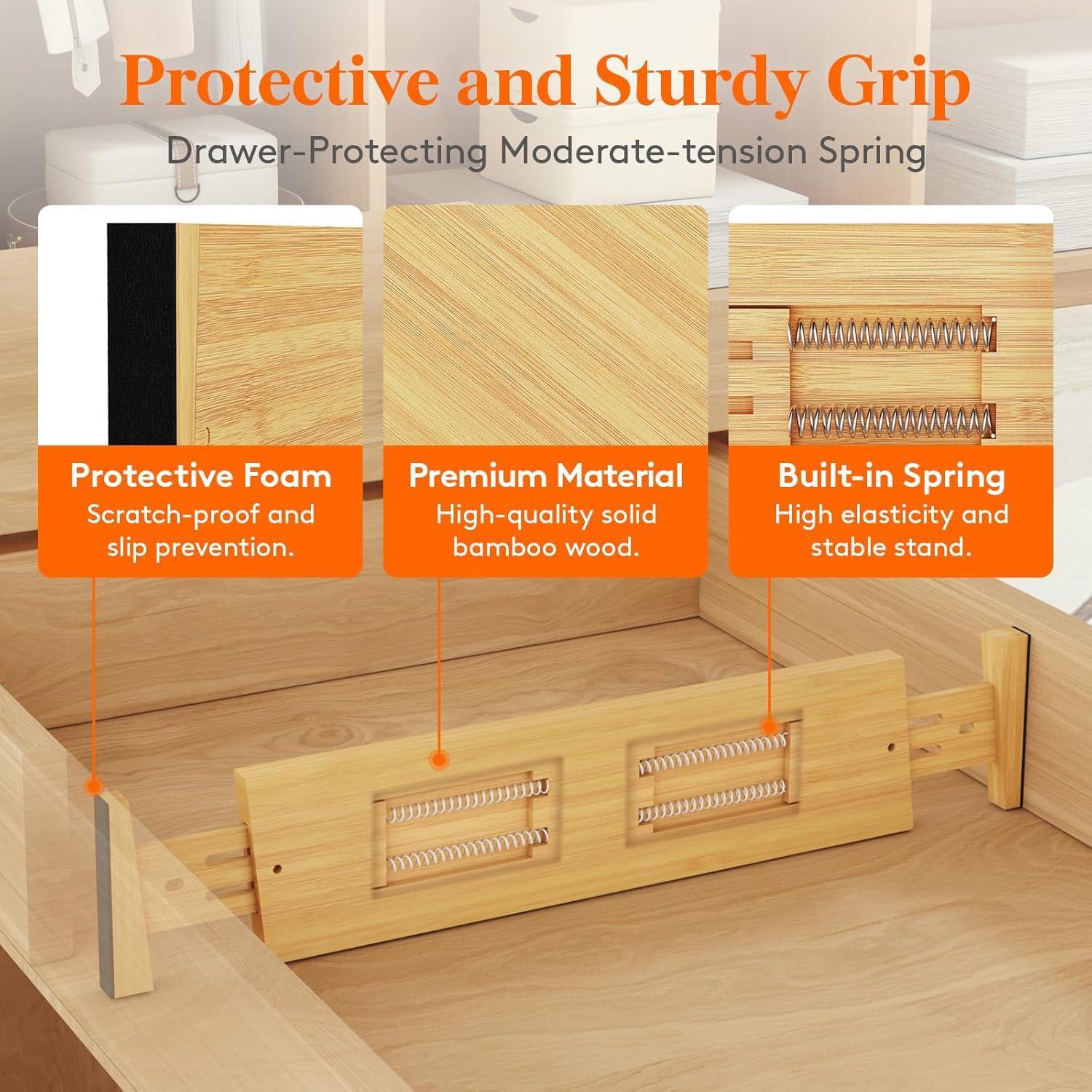image:imageLifewit 6 Pack 6 Deep Bamboo Drawer Dividers 17522 Expandable Drawer Organisers for Clothes Adjustable Dresser Drawer Divider Clothing Drawers Separators for Dresser Bedroom Bathroom Office4
