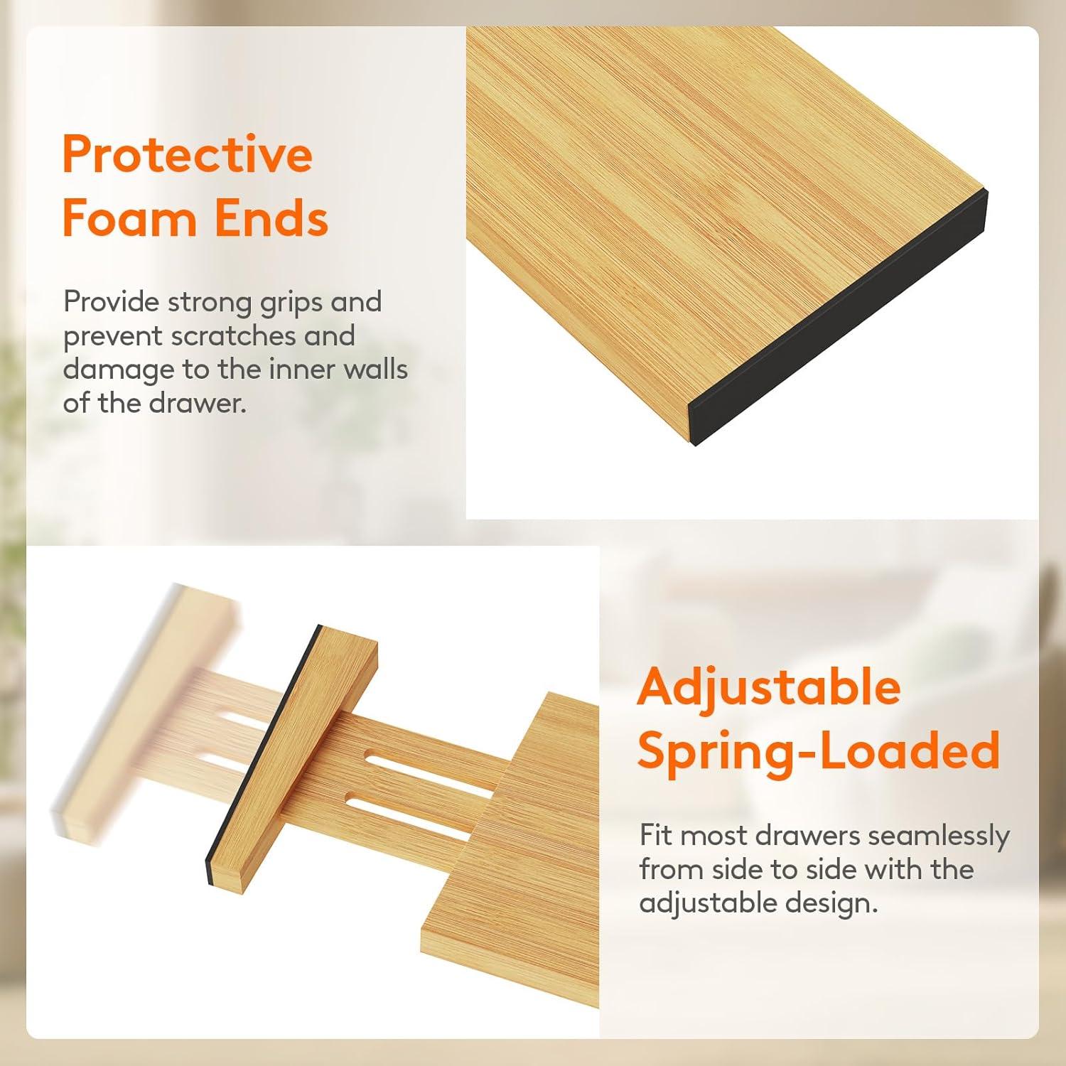 image:imageLifewit 6 Pack 6 Deep Bamboo Drawer Dividers 17522 Expandable Drawer Organisers for Clothes Adjustable Dresser Drawer Divider Clothing Drawers Separators for Dresser Bedroom Bathroom Office4