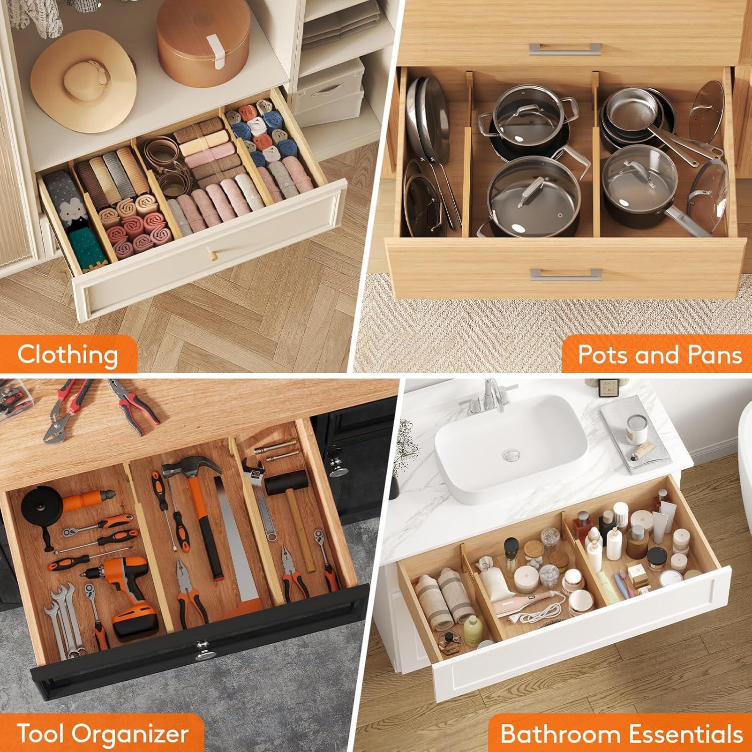 image:imageLifewit 6 Pack 6 Deep Bamboo Drawer Dividers 17522 Expandable Drawer Organisers for Clothes Adjustable Dresser Drawer Divider Clothing Drawers Separators for Dresser Bedroom Bathroom Office4