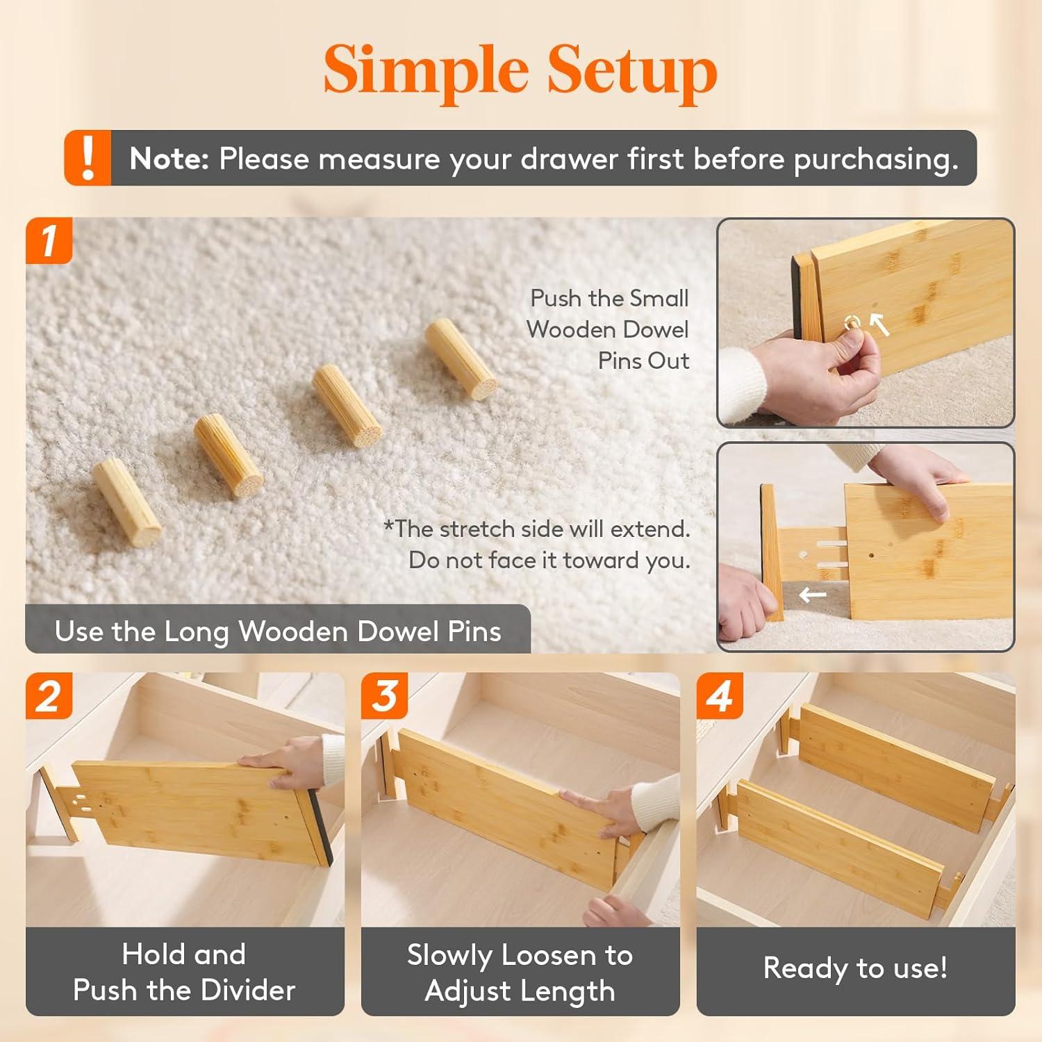 image:imageLifewit 6 Pack 6 Deep Bamboo Drawer Dividers 17522 Expandable Drawer Organisers for Clothes Adjustable Dresser Drawer Divider Clothing Drawers Separators for Dresser Bedroom Bathroom Office4