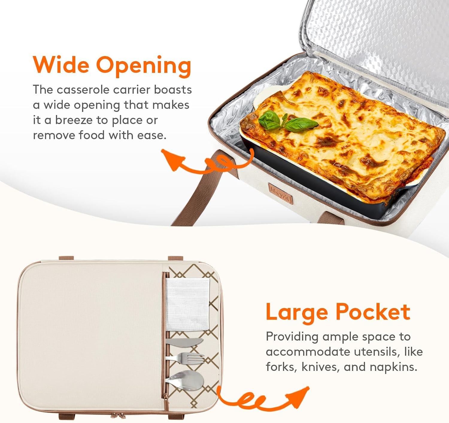 image:imageLifewit Insulated Double Decker Casserole Carrier Expandable Lasagna Lugger Tote Bag for Hot or Cold Food Fits 9 x 13 Baking Dish for Potluck Parties Picnic and Cookouts GreyCreamgeometric