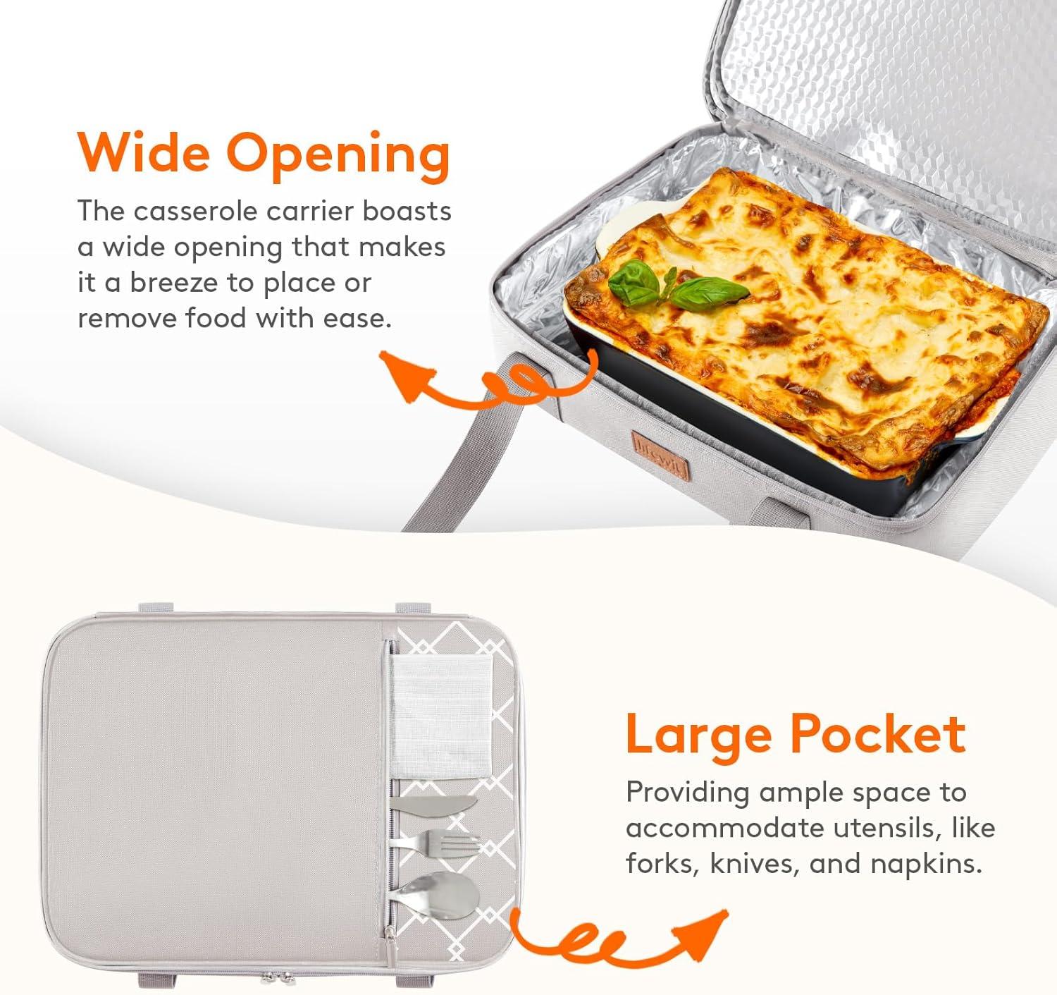 image:imageLifewit Insulated Double Decker Casserole Carrier Expandable Lasagna Lugger Tote Bag for Hot or Cold Food Fits 9 x 13 Baking Dish for Potluck Parties Picnic and Cookouts GreyGreygeometric