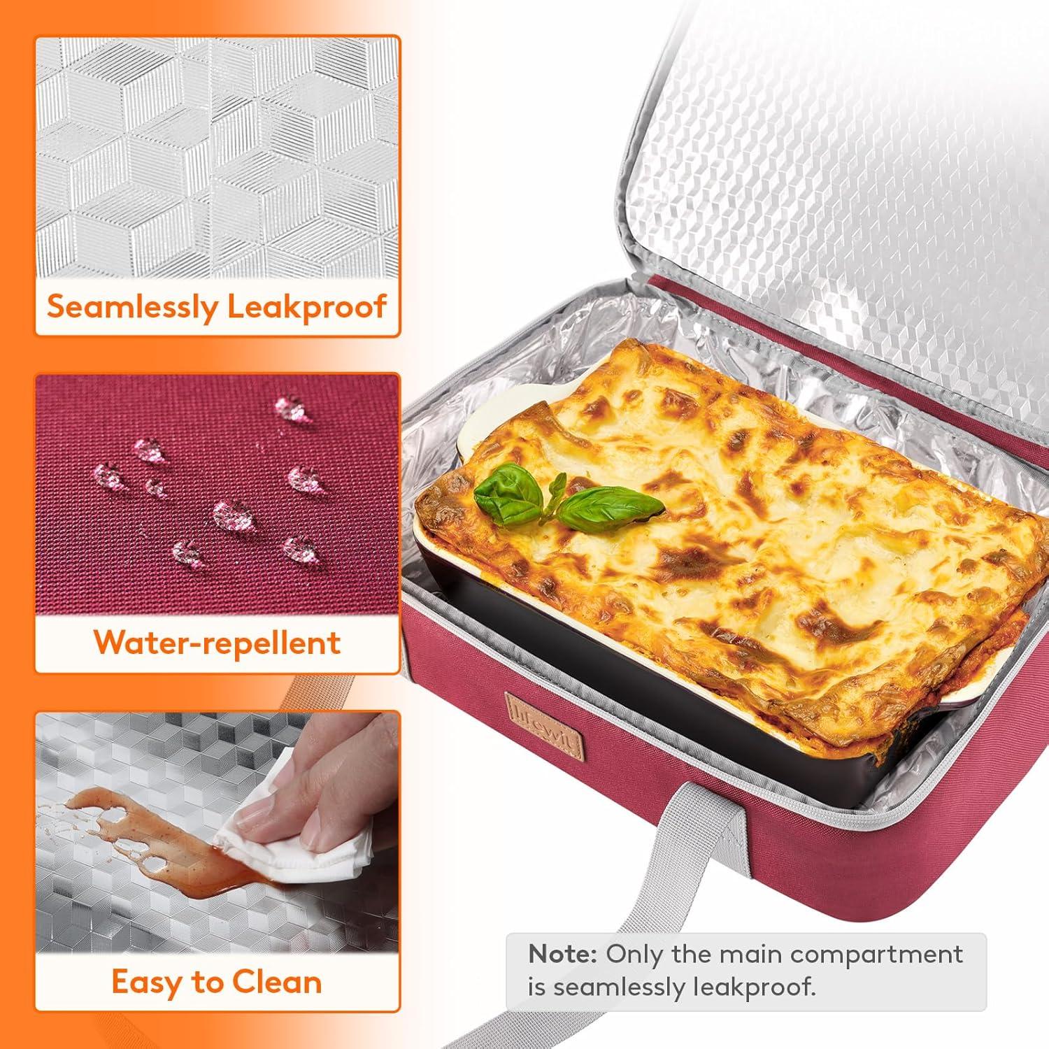 image:imageLifewit Insulated Double Decker Casserole Carrier Expandable Lasagna Lugger Tote Bag for Hot or Cold Food Fits 9 x 13 Baking Dish for Potluck Parties Picnic and Cookouts GreyRed