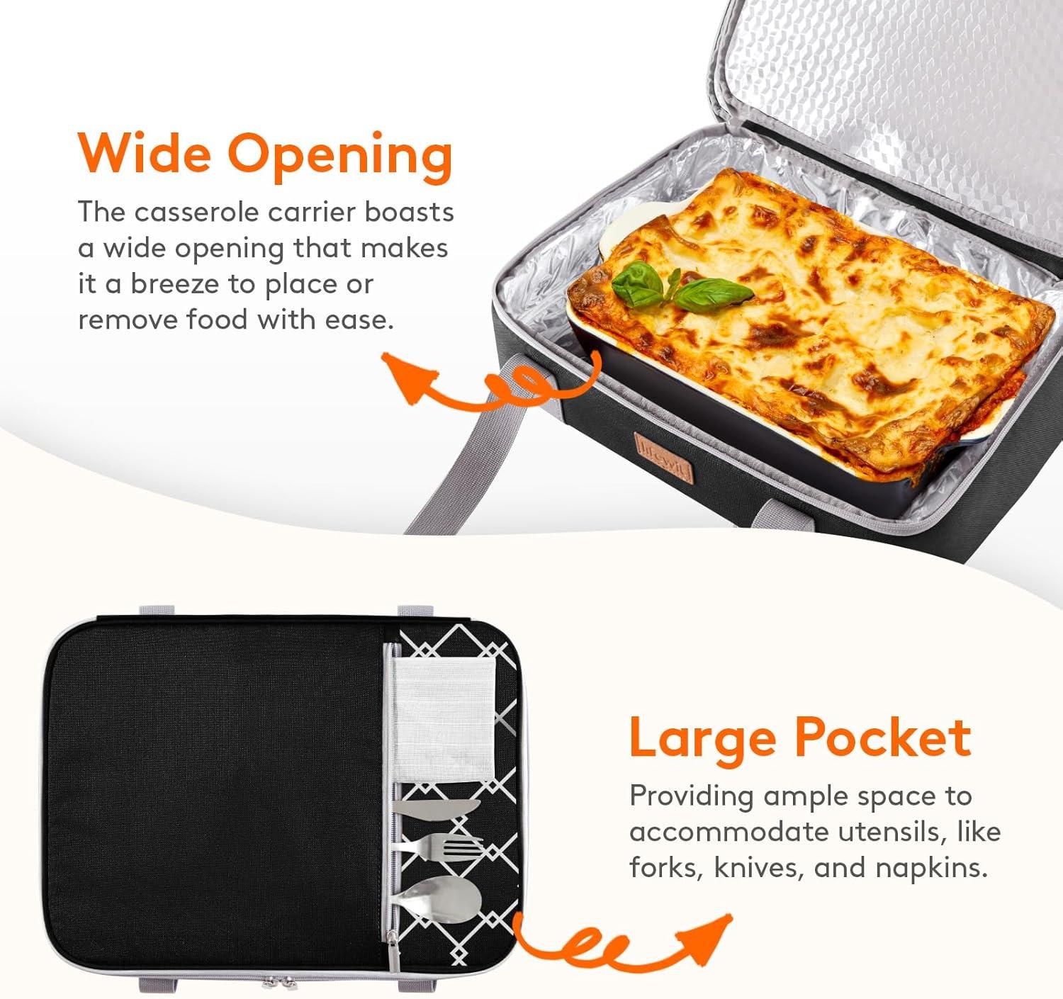 image:imageLifewit Insulated Double Decker Casserole Carrier Expandable Lasagna Lugger Tote Bag for Hot or Cold Food Fits 9 x 13 Baking Dish for Potluck Parties Picnic and Cookouts GreyBlackGeometric