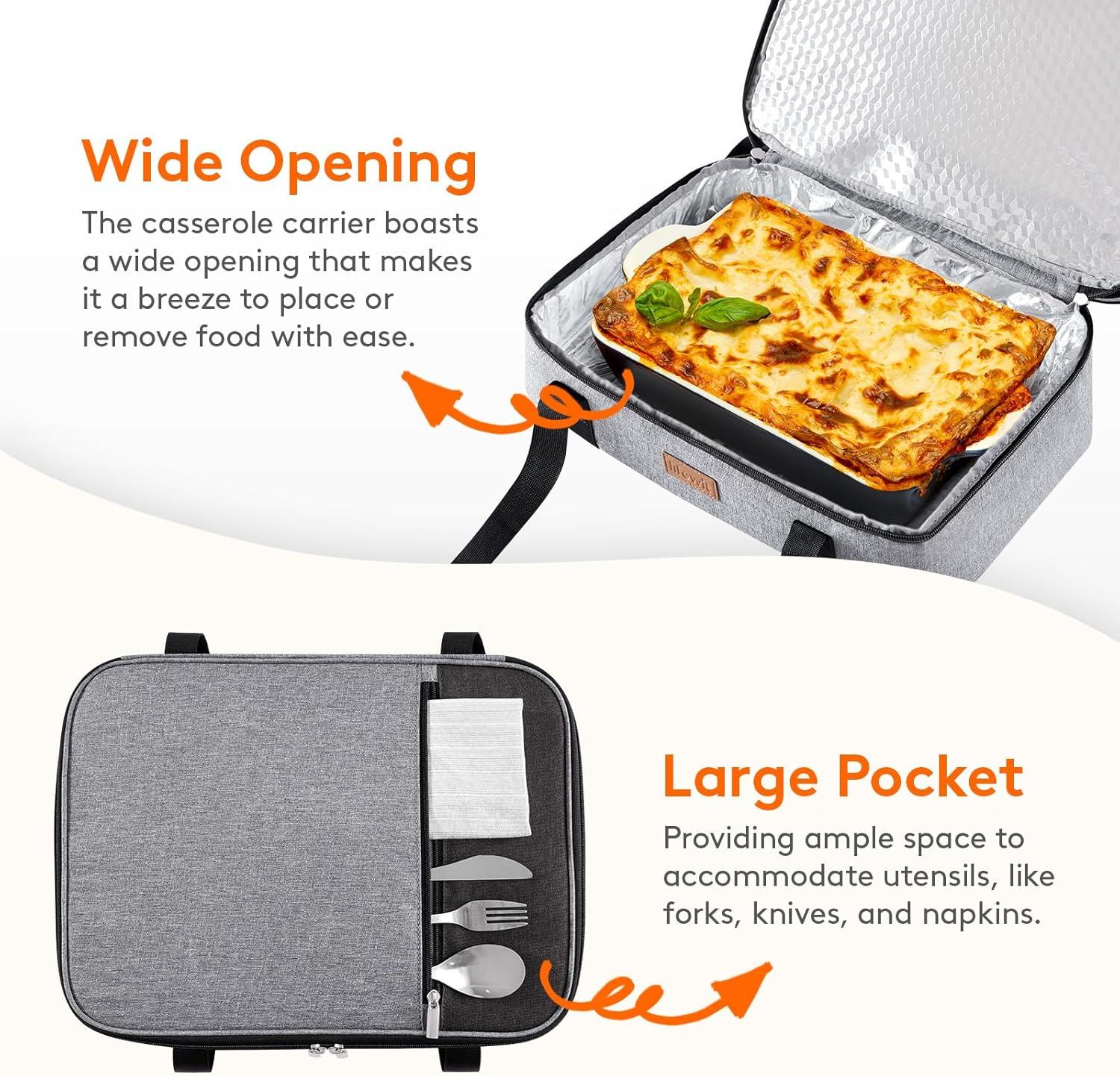 image:imageLifewit Insulated Double Decker Casserole Carrier Expandable Lasagna Lugger Tote Bag for Hot or Cold Food Fits 9 x 13 Baking Dish for Potluck Parties Picnic and Cookouts GreyGray
