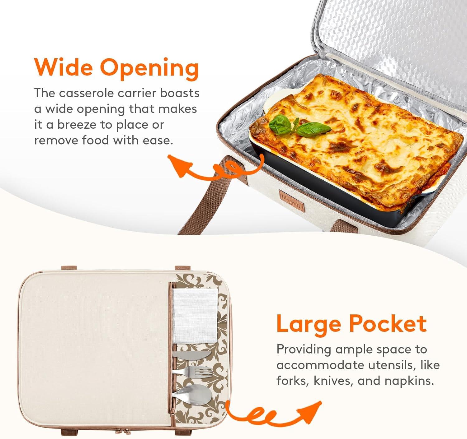 image:imageLifewit Insulated Double Decker Casserole Carrier Expandable Lasagna Lugger Tote Bag for Hot or Cold Food Fits 9 x 13 Baking Dish for Potluck Parties Picnic and Cookouts GreyCreamflowers